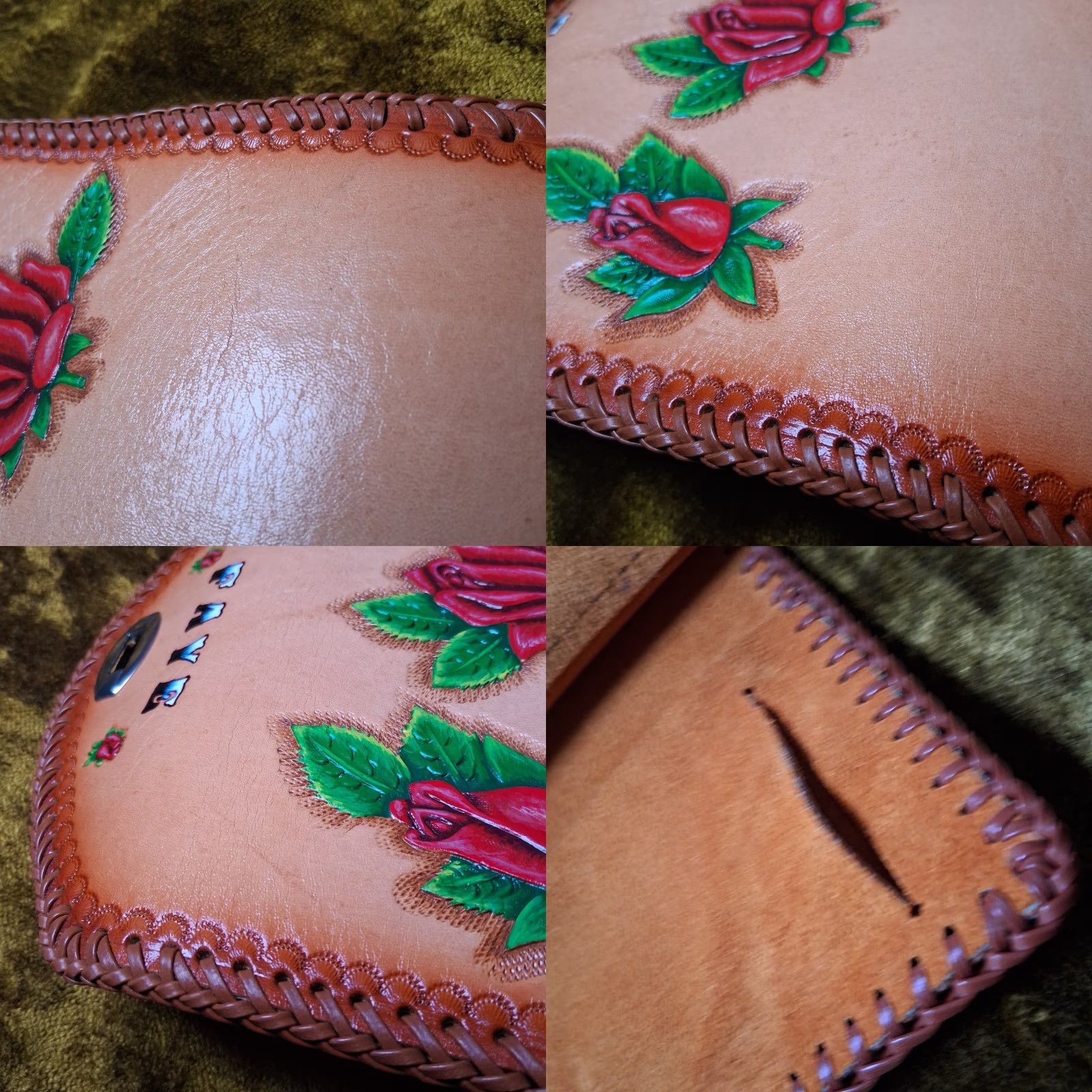 Vintage VINTAGE Tooled Leather Wallet Trifold Checkbook Holder FAYE Red Roses Floral Women 7.5" Brown Leather Photo Pen Holder Hippie Accessories Size ONE SIZE - 9 Thumbnail