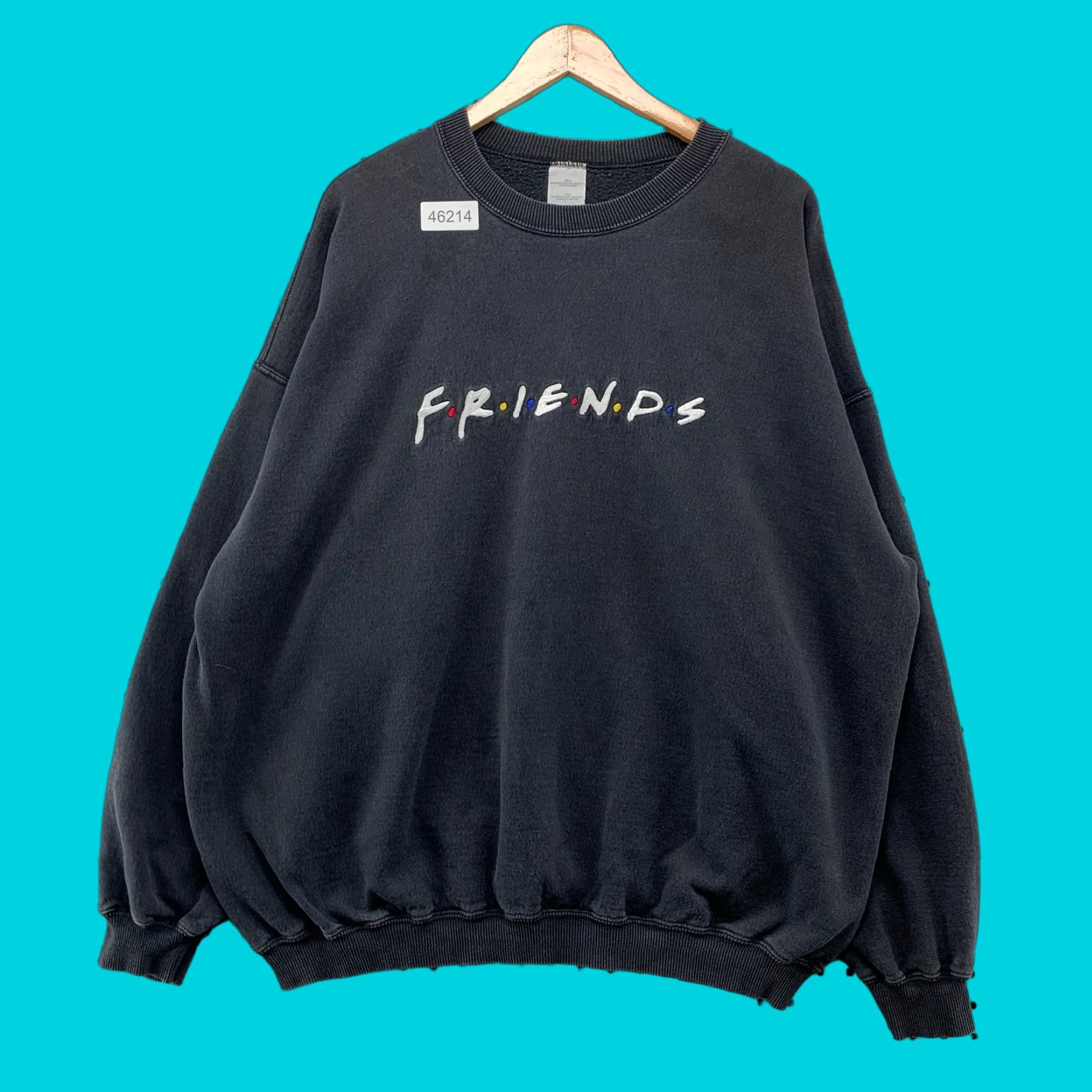Fruit Of The Loom Vintage Friends TV Show Sweatshirt Mens 2XL Faded Black Embroidered Pullover 90s Size US XXL / EU 58 / 5 - 1 Thumbnail