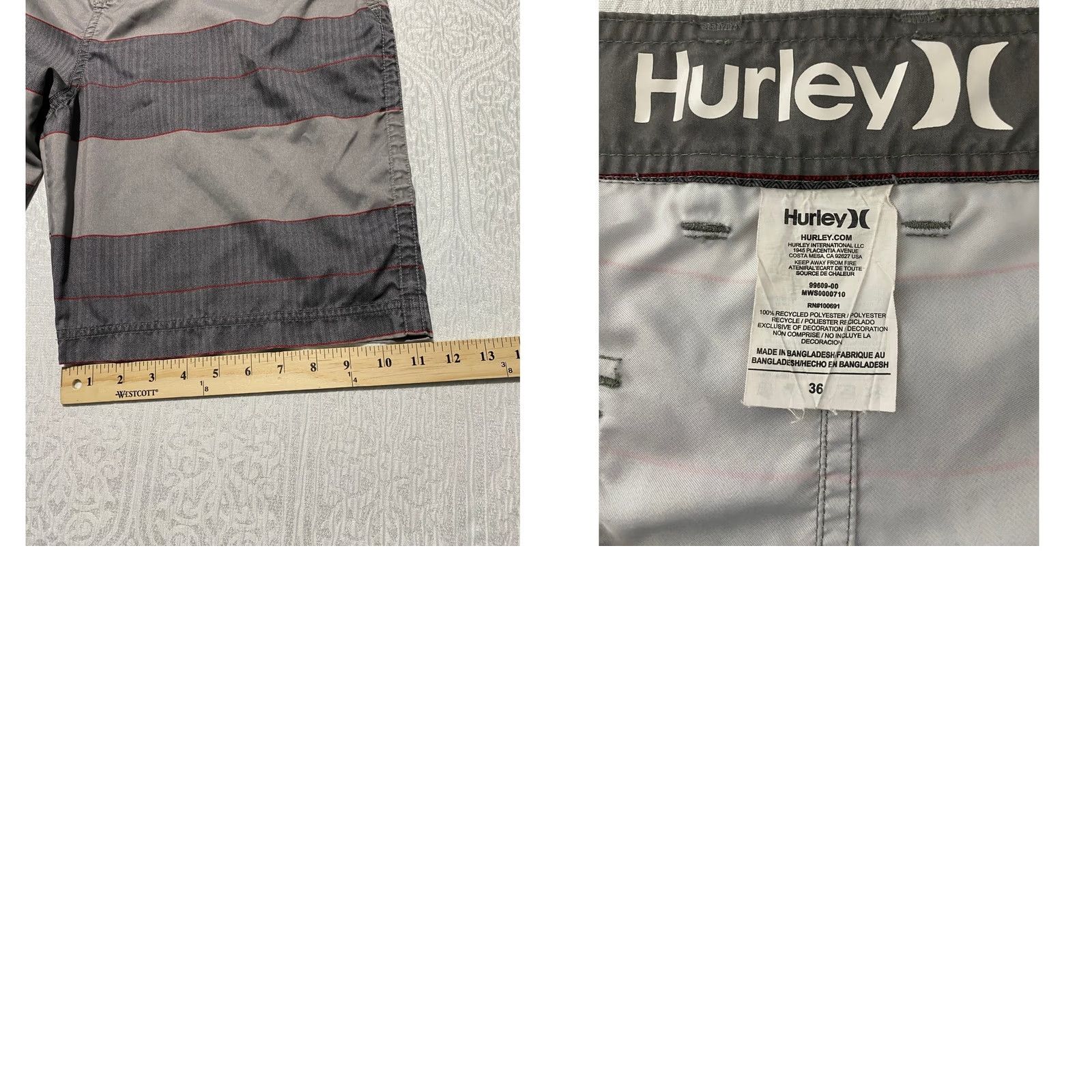 Hurley Hurley Mens Gray Striped Herringbone Board Shorts Size 36 MWS0000710 Surfing Beach Walk Shorts Size US 36 / EU 52 - 8 Thumbnail