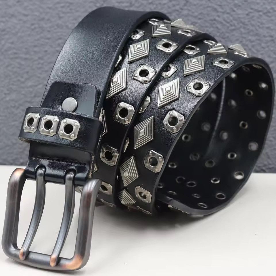 Japanese Brand Retro Heavy Metal Rivets Pu Leather Belt 115 cm Size ONE SIZE - 4 Thumbnail