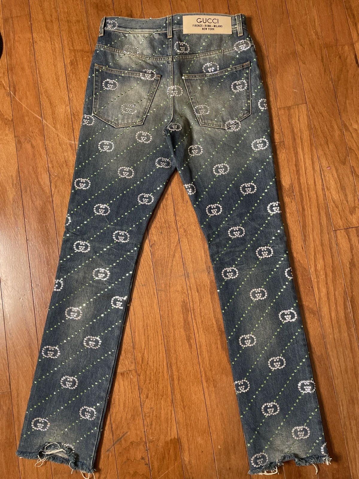 Gucci Straight Leg Frayed Crystal-Embellished Jeans Size US 30 / EU 46 - 5 Thumbnail