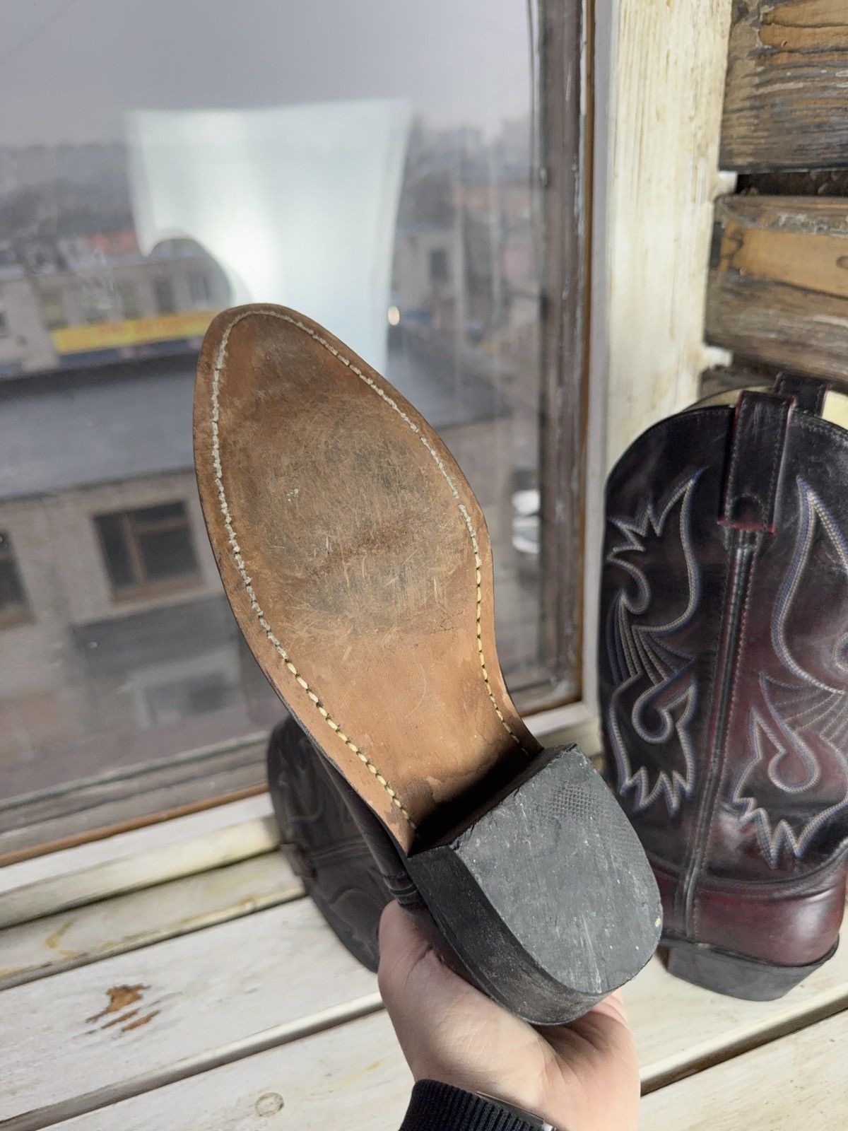 Vintage Retro Vintage Western Cowboy Leather Boots Burgundy Black Size US 8 / EU 41 - 7 Thumbnail