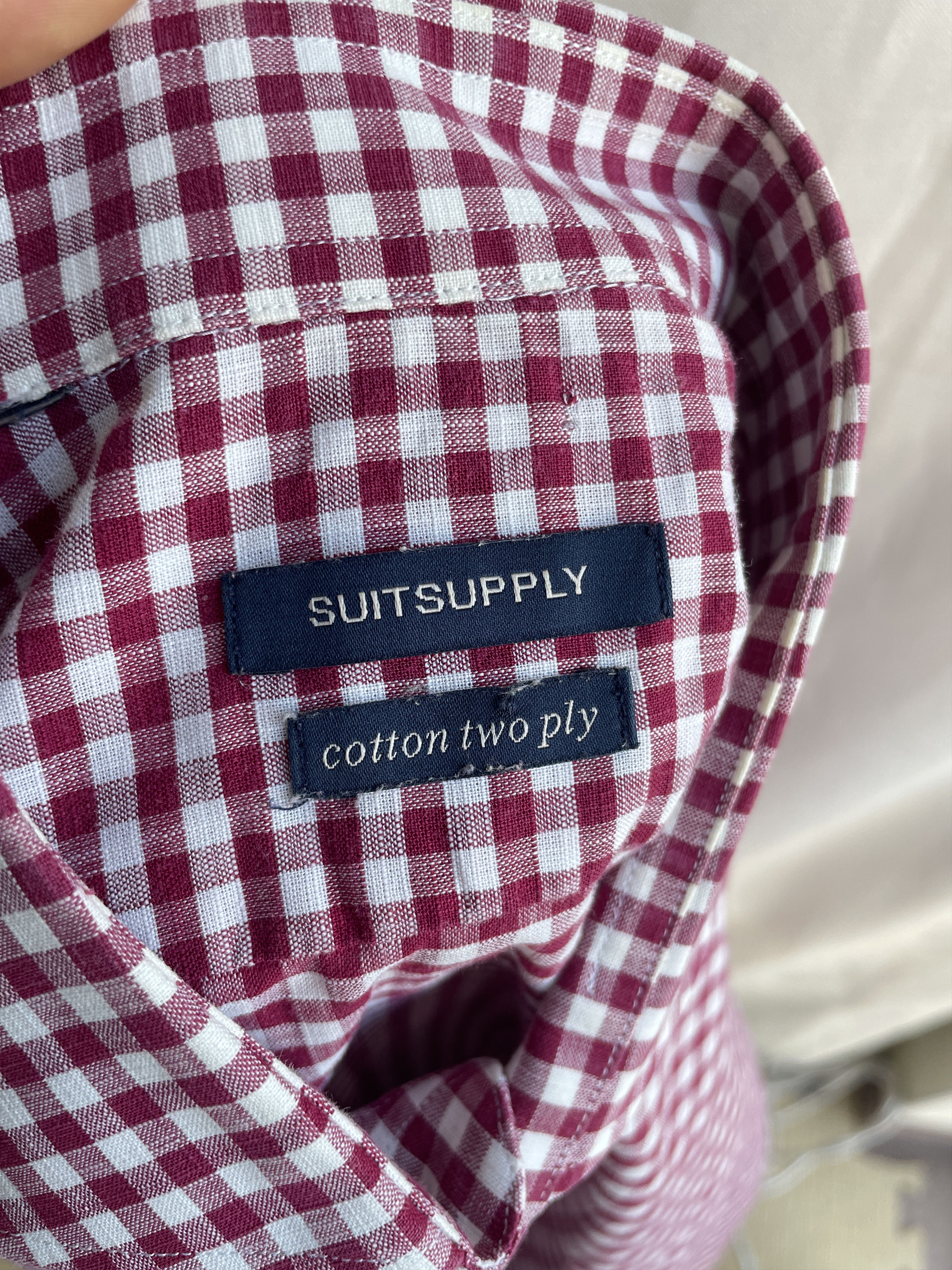 Suitsupply Suitsupply Gingham Check Red Spread Collar Dress Shirt Size 42R - 7 Thumbnail