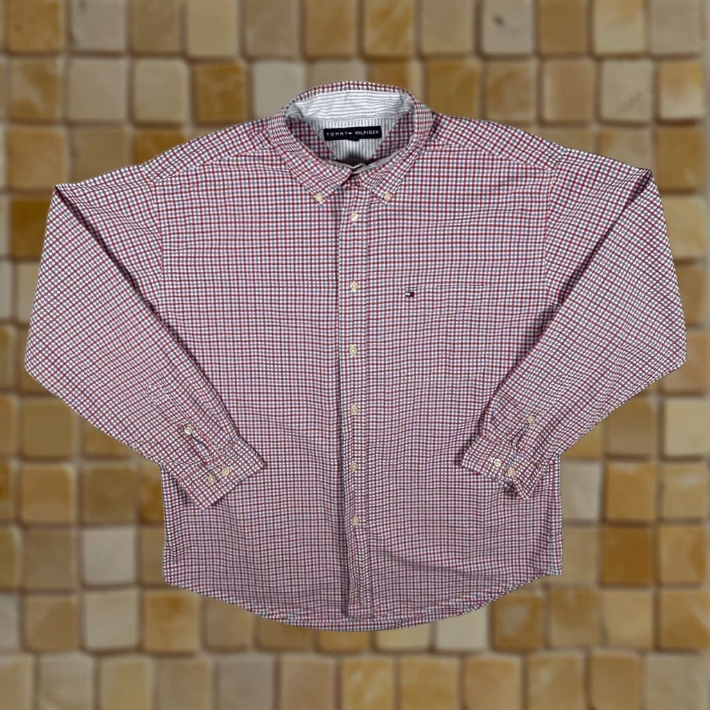 Tommy Hilfiger Tommy Hilfiger Button-Up Shirt Long Sleeve Cotton Check Blue Red White Large Mens Size US L / EU 52-54 / 3 - 1 Thumbnail