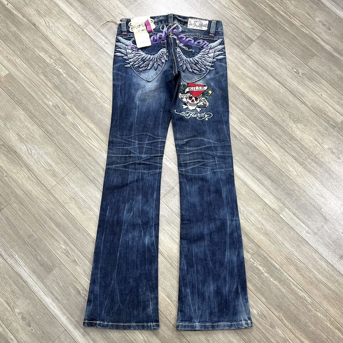 Ed Hardy Dead stock Y2K RedPepper x Ed Hardy Embroidery Flared Jeans Size 29" - 1 Thumbnail