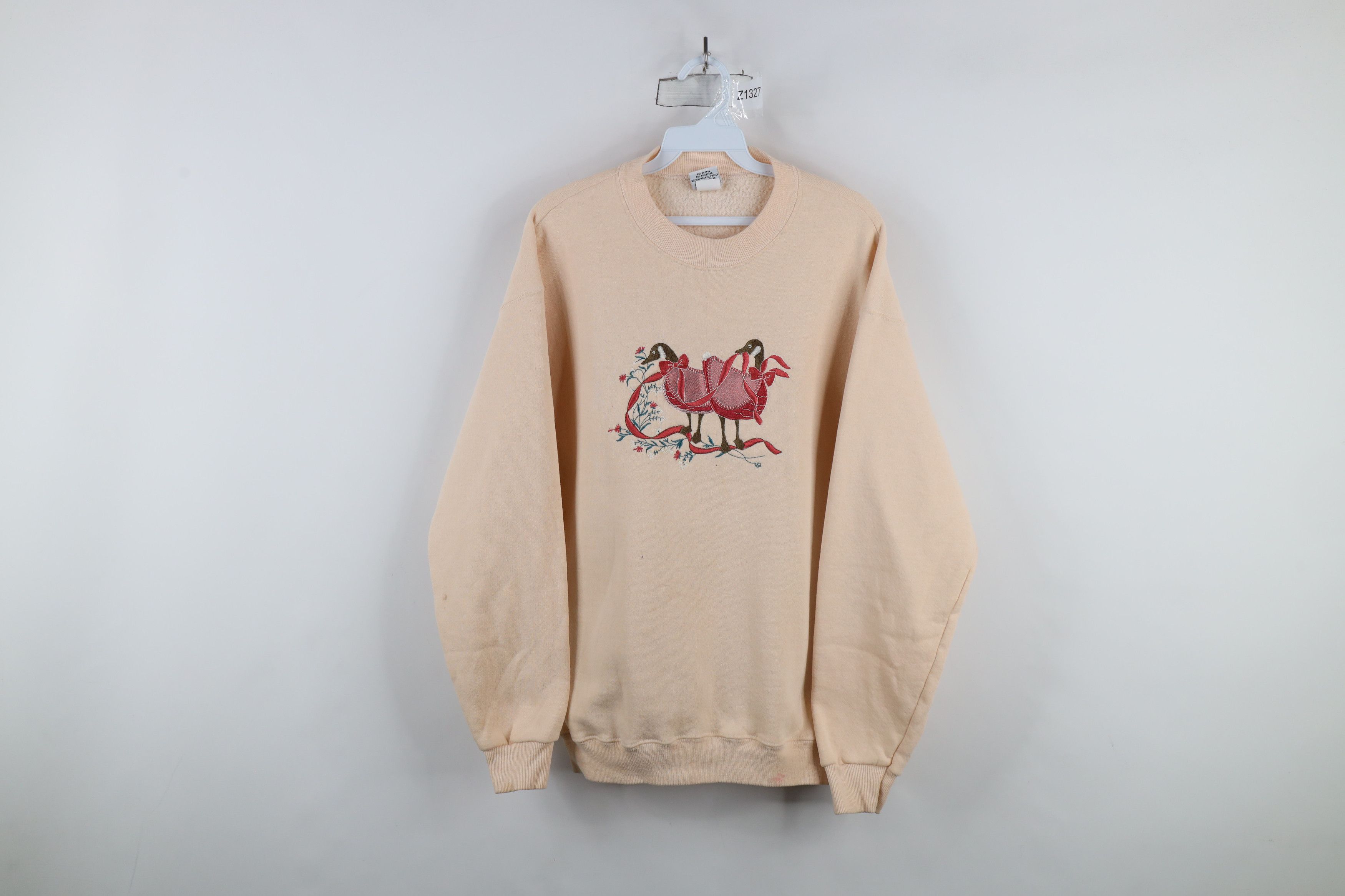 Vintage Vintage 90s Streetwear Duck Flower Sweatshirt Pink USA Size L / US 10 / IT 46 - 1 Thumbnail