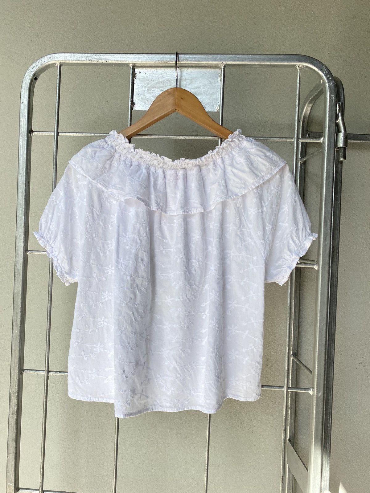 Nina Ricci Ricca ricca White Embroidered Puff Sleeve Blouse Size M / US 6-8 / IT 42-44 - 2 Thumbnail