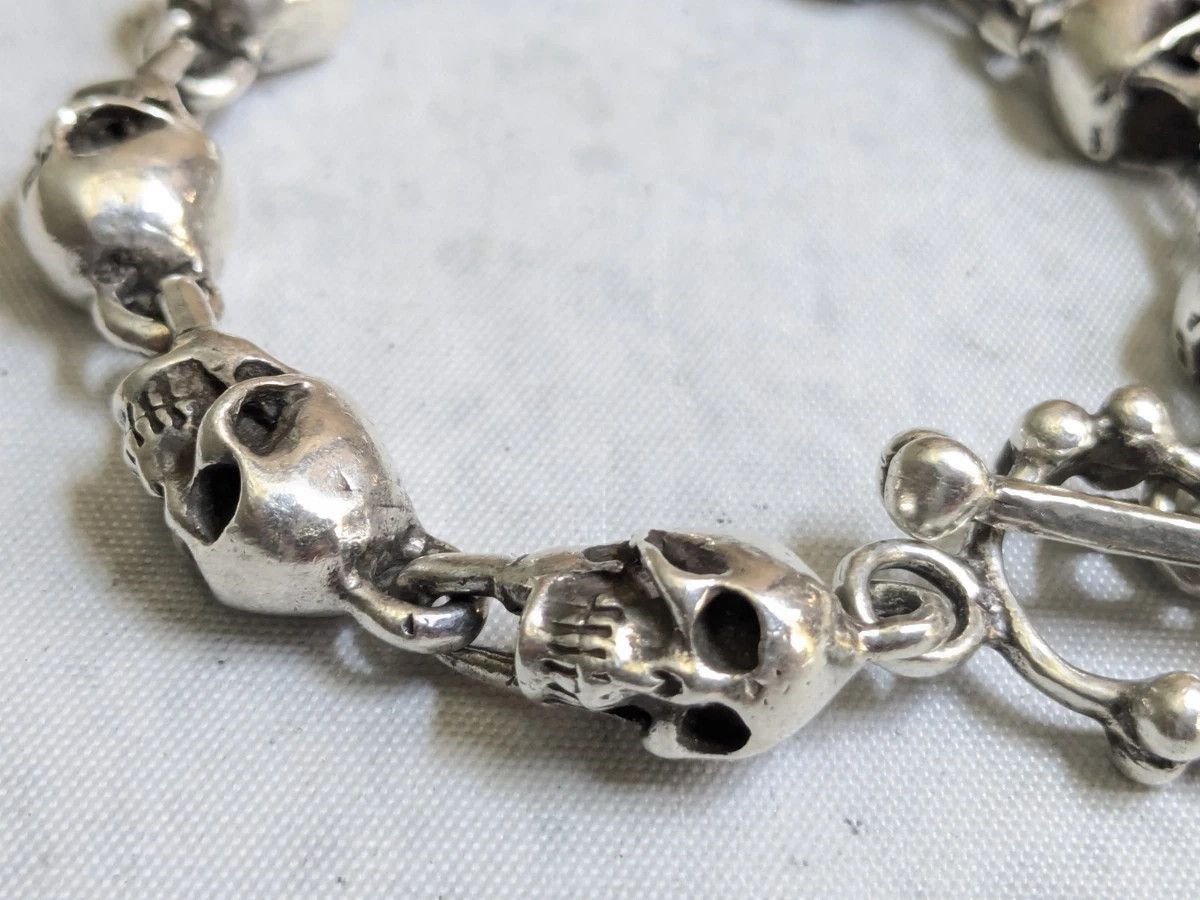 Jewelry Vintage Sterling Silver Skull Bracelet 7.5" Skeleton Mexico Size ONE SIZE - 5 Thumbnail