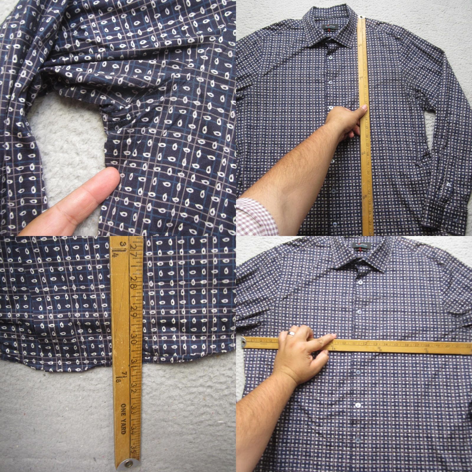 BUGATCHI Bugatchi Shirt Mens L Blue Geometric OoohCotton Tech Stretch Button Up Shirt Button-Up Long Sleeve Size US L / EU 52-54 / 3 - 8 Thumbnail