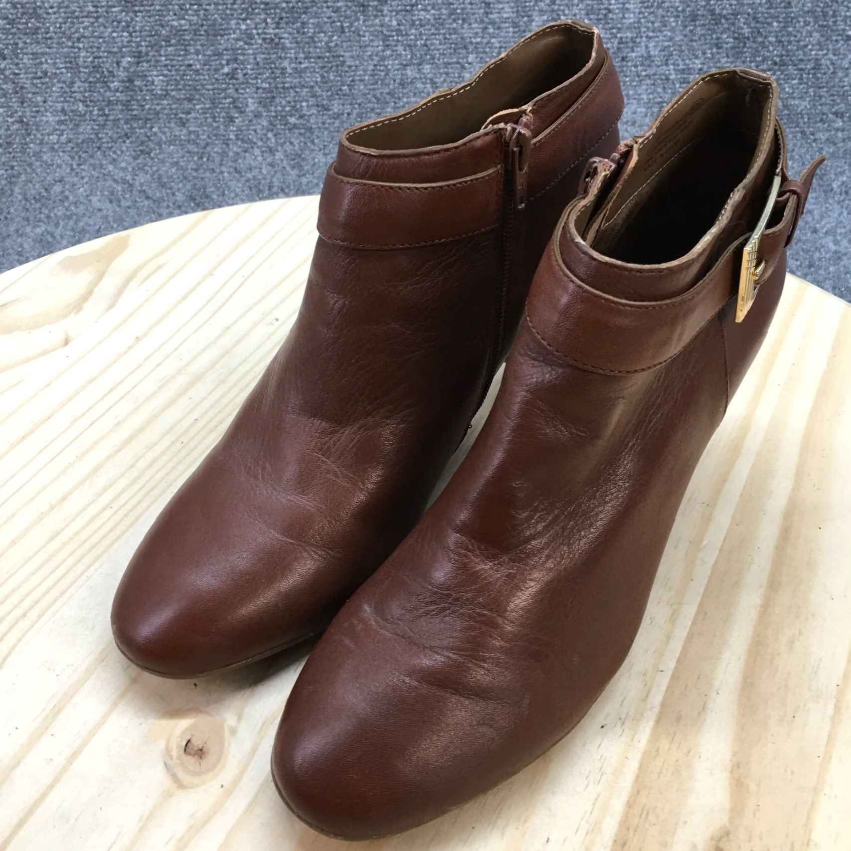 Vintage Aerosoles Boots Womens 9.5 M Third Ave Ankle Booties Heels Brown Leather Zip - Bootie, Shoes, Women's, Brown, Leather, Zip, 9.5M Size US 10 / IT 40 - 3 Thumbnail