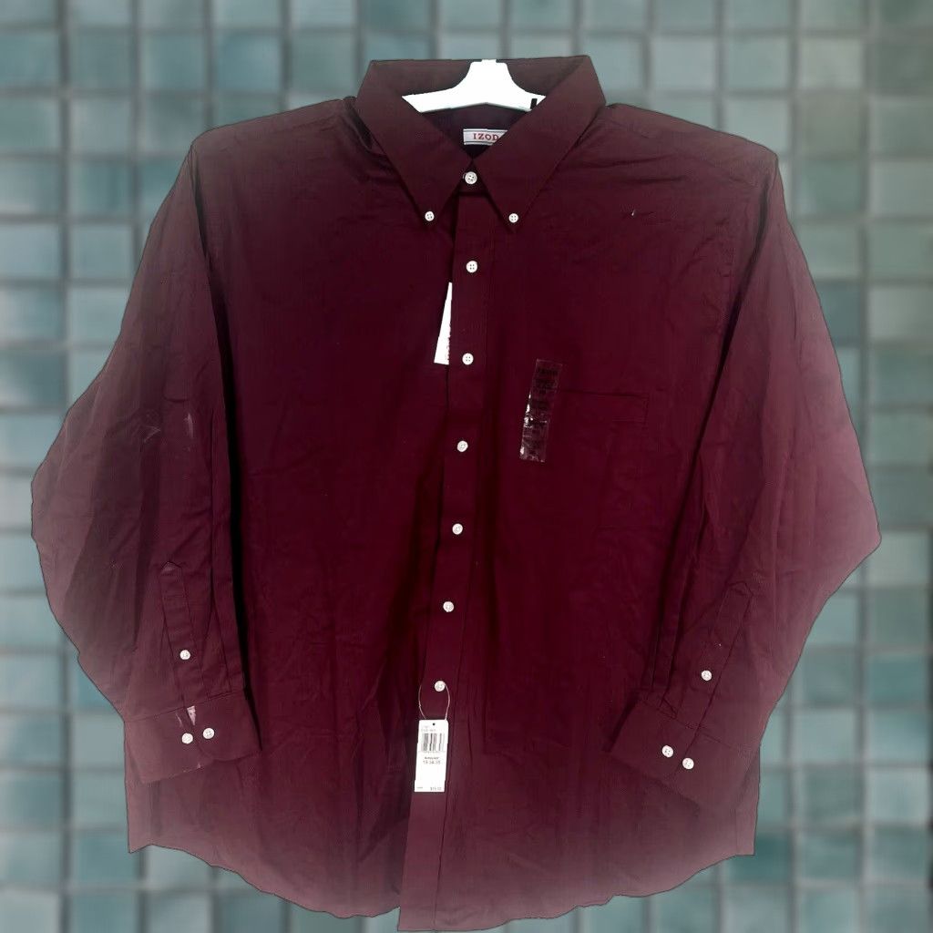 Izod IZOD Button-Up Shirt Mens Reg Fit Burgundy 19/34 Big & Tall Red Collared Long Sleeve NWT Size US XXL / EU 58 / 5 - 1 Thumbnail