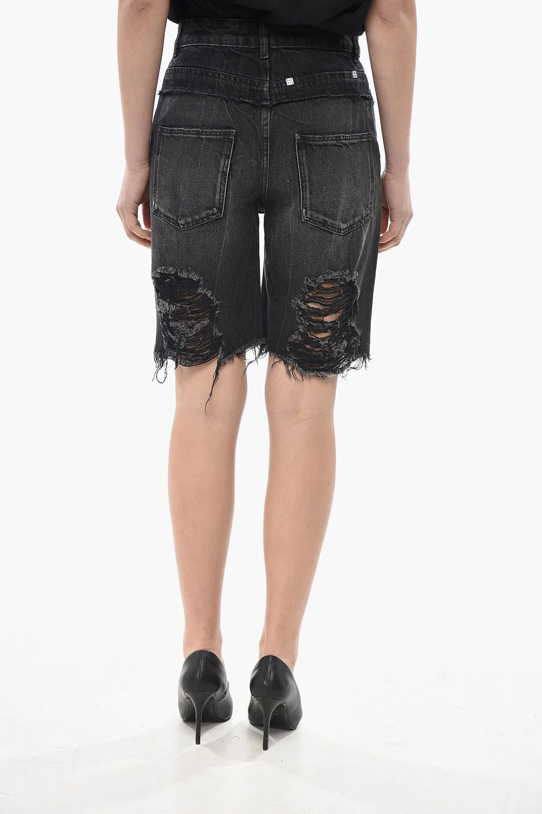 Givenchy og1mm0326 Distressed Denim Short in Black Size 40" / US 18 - 2 Thumbnail
