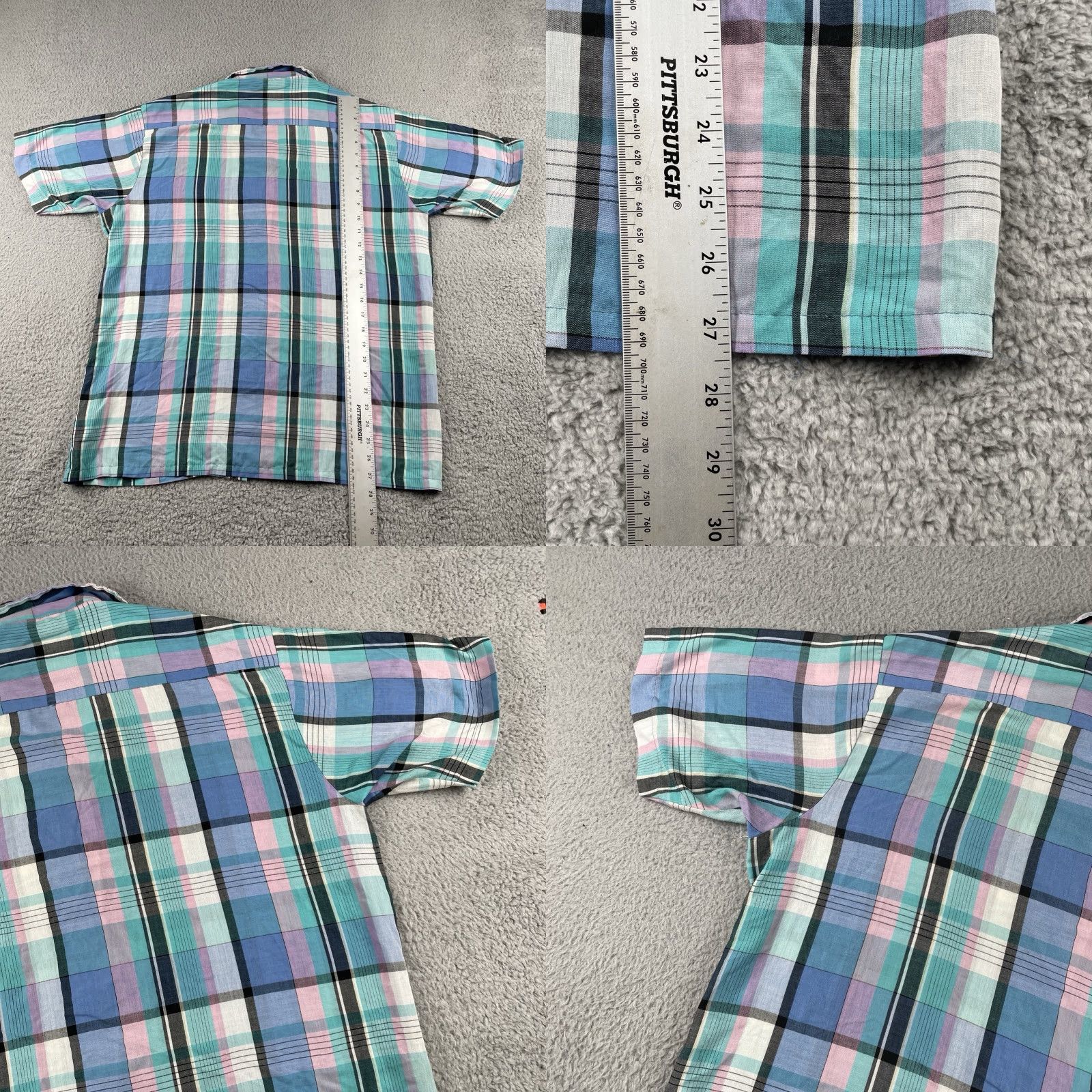 Vintage VINTAGE Golden Key Plaid Button-Up Shirt Striped Blue Pink Large Made In USA Mens Short Sleeve Collared - Size US L / EU 52-54 / 3 - 9 Thumbnail