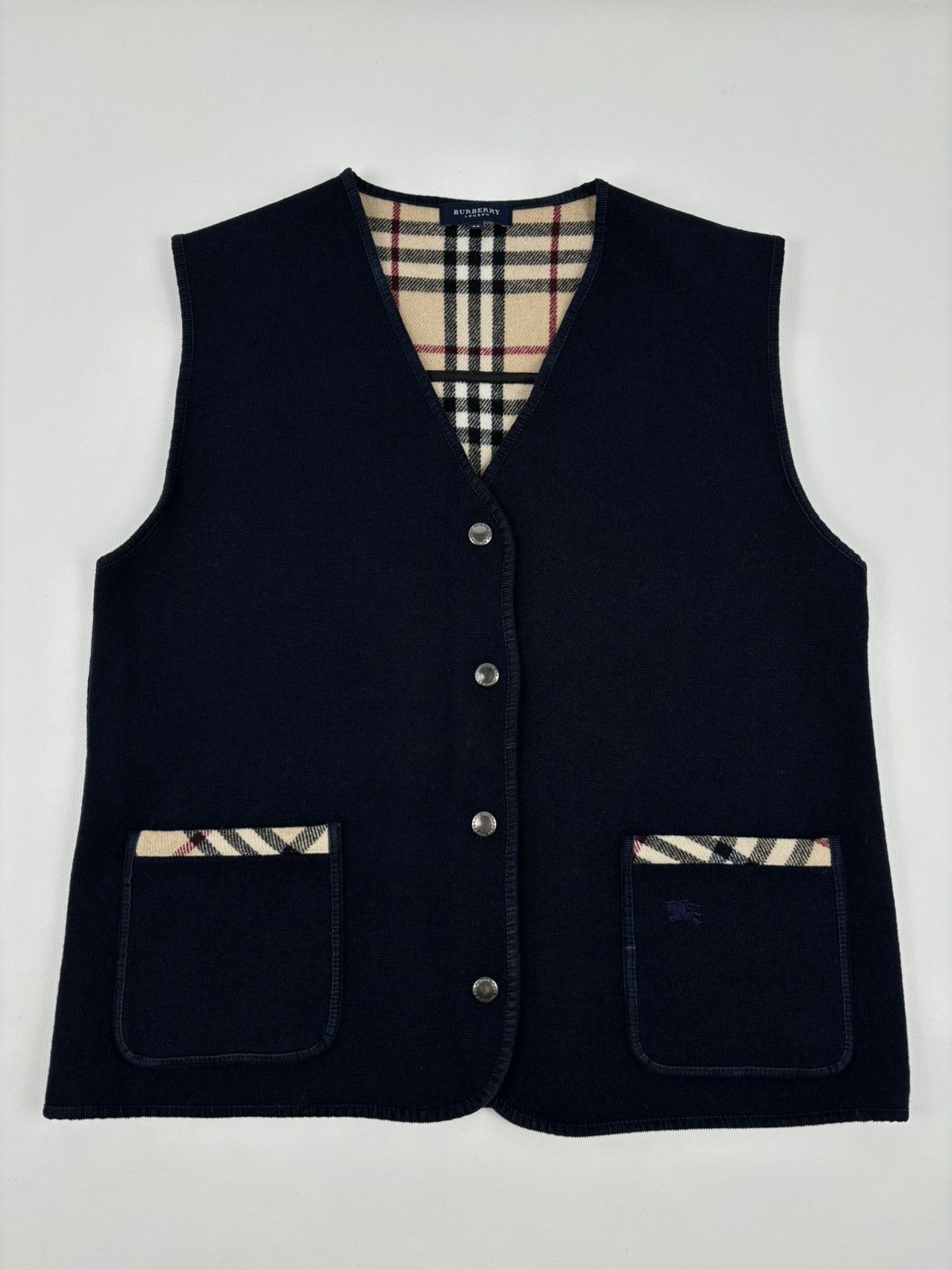 Burberry × Burberry Prorsum VTG 90s BURBERRY London "New Towey" Wool Nova Check Navy Vest Gilet Waistcoat 44 Size M / US 6-8 / IT 42-44 - 9 Thumbnail