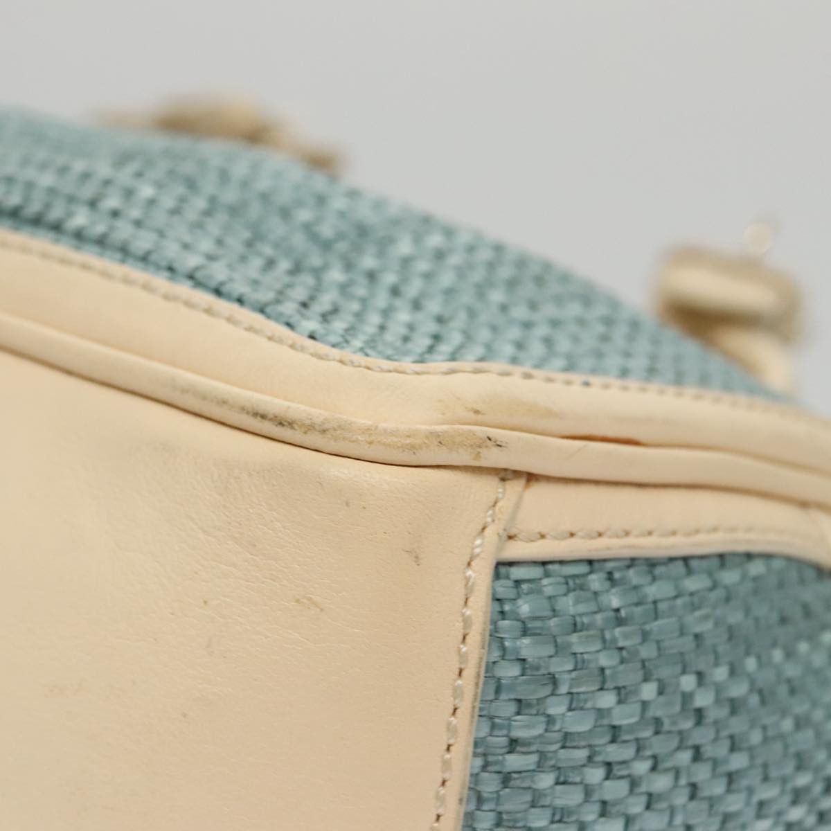 Celine CELINE Hand Bag Straw Leather Blue Cream Gold Size ONE SIZE - 16 Thumbnail