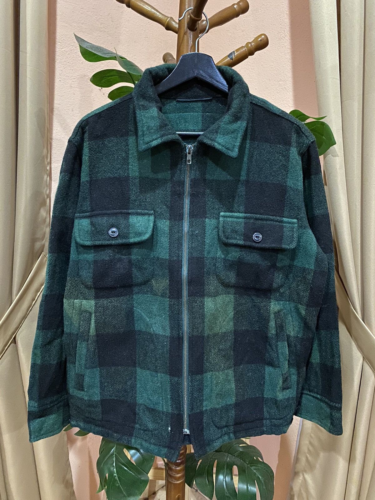 Vintage Vintage Green and Black Buffalo Plaid Wool Blend Zip-Up Size US M / EU 48-50 / 2 - 1 Thumbnail