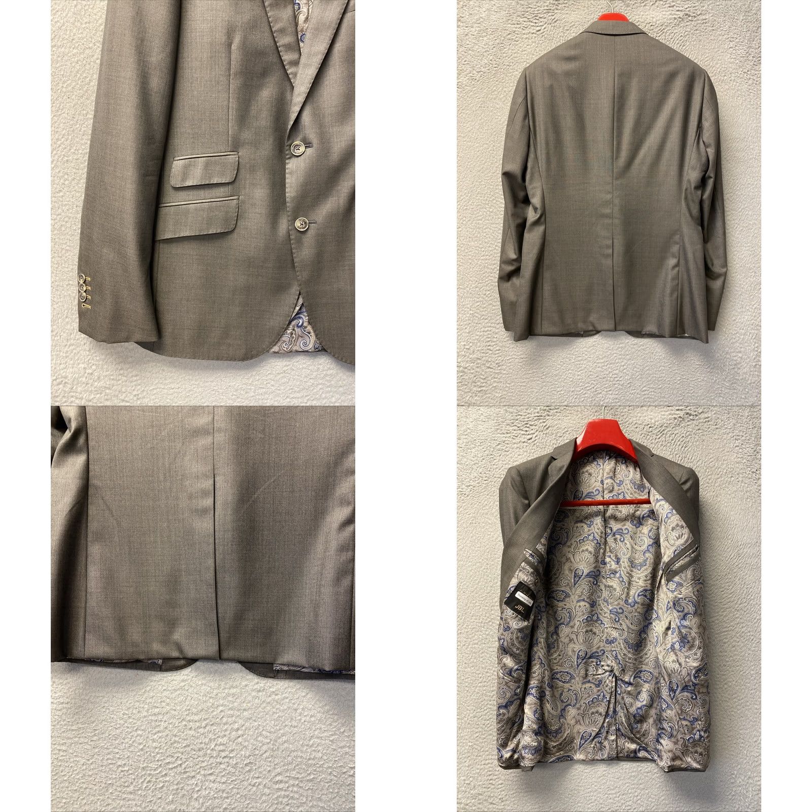 Vintage J. Hilburn Blazer Jacket Men’s 41R Gray Bronze Wool Single-Breasted Two-Button Notch Lapel Vented Back 0761 Size 42R - 8 Thumbnail