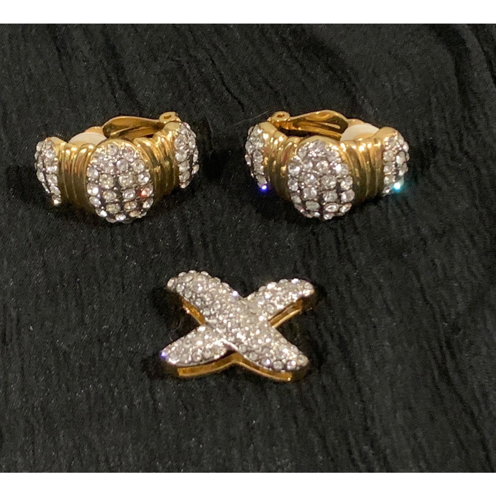 Jewelry x Vintage 90's Gold & Rhinestone Earrings And X Slider Pendant, Women's