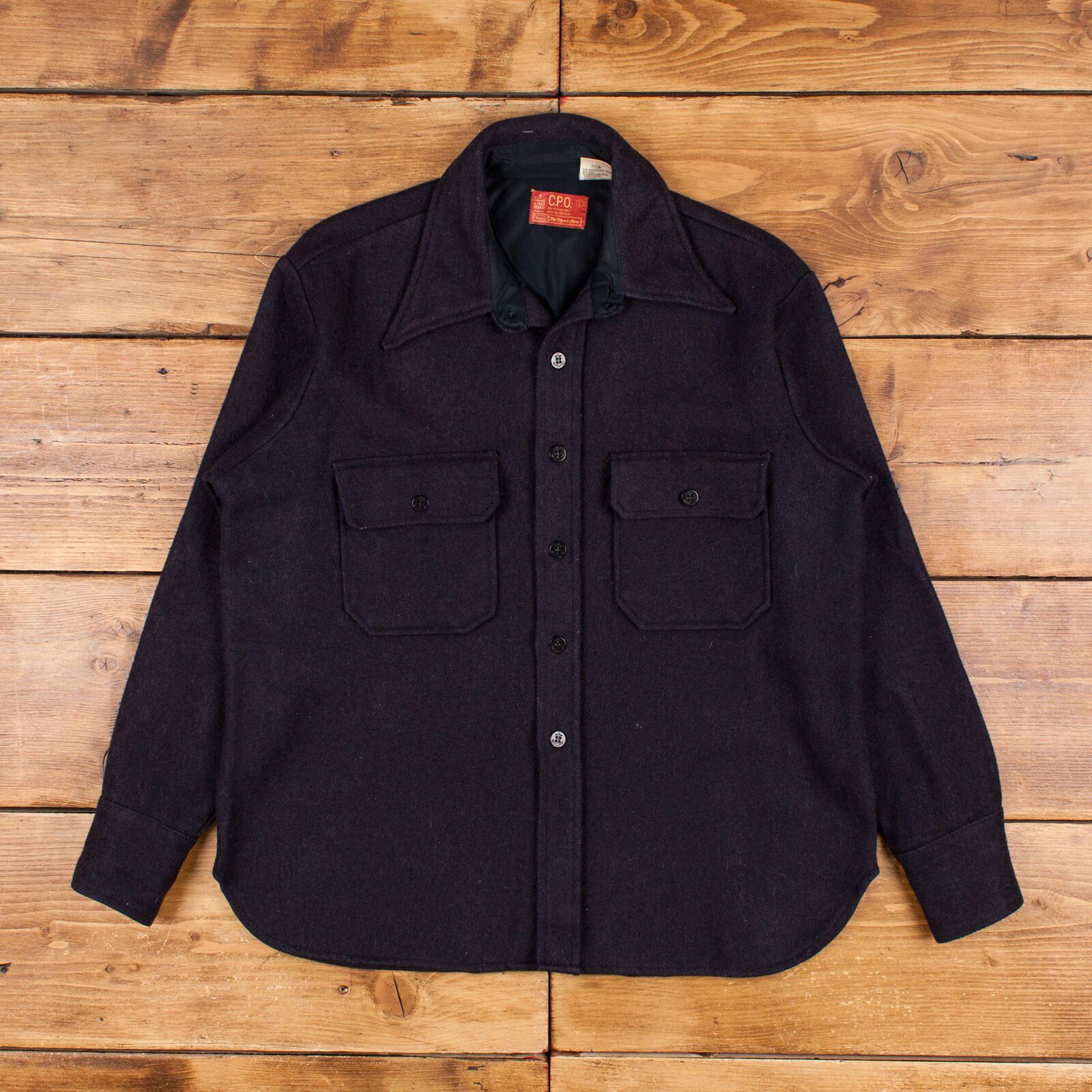 Vintage 1970'S Sears Kings Road short-sleeved poly box shirt, men's size XL polyester navy blue type Vintage Second Hand