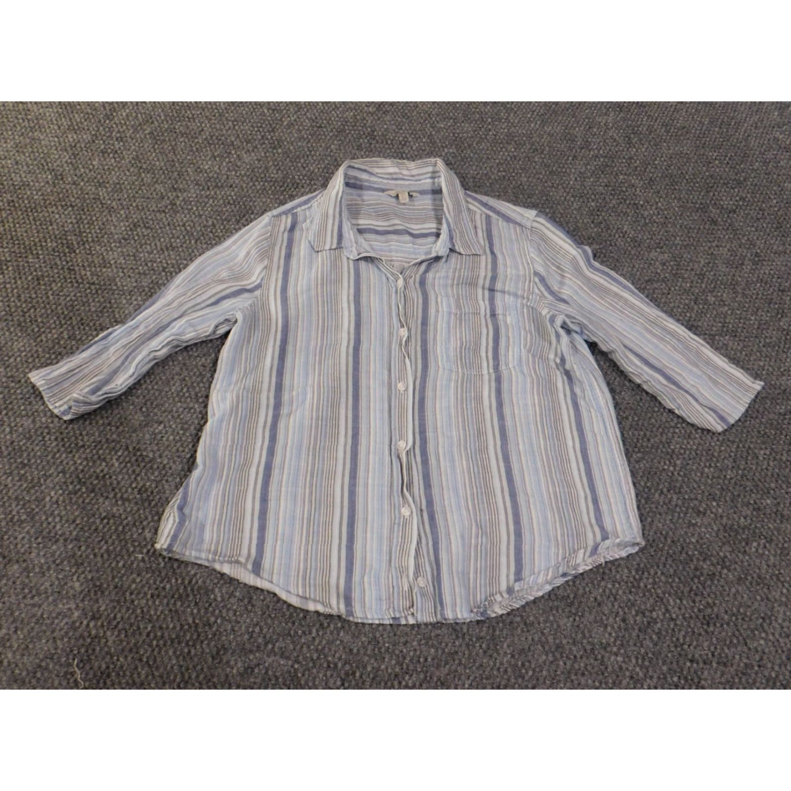 Lucky Brand Lucky Brand Button-Up Shirt Women M Blue Striped Knit Modal Short Sleeve Casual Crew Neck Button-Up Regular Size M Women Blues Striped Casual Size M / US 6-8 / IT 42-44 - 3 Thumbnail