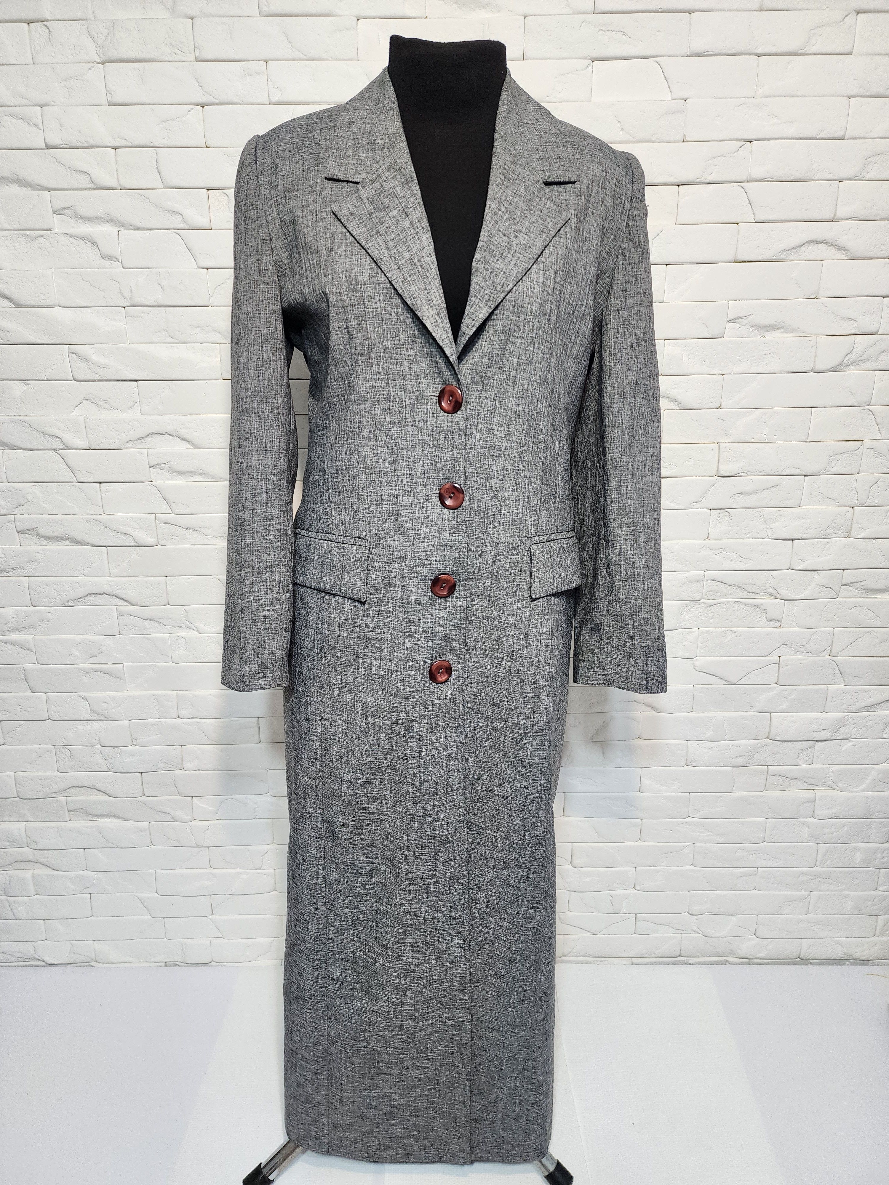 Designer Women's gray long coat. Size L / US 10 / IT 46 - 1 Thumbnail