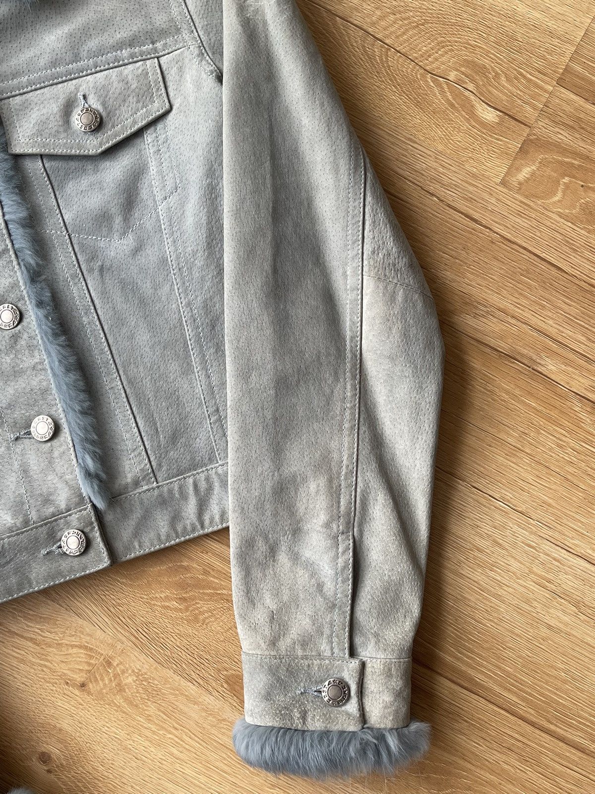 Vintage REAL RABBIT FUR Archive Baby Blue Suede Leather Jacket Y2K Size S / US 4 / IT 40 - 3 Thumbnail