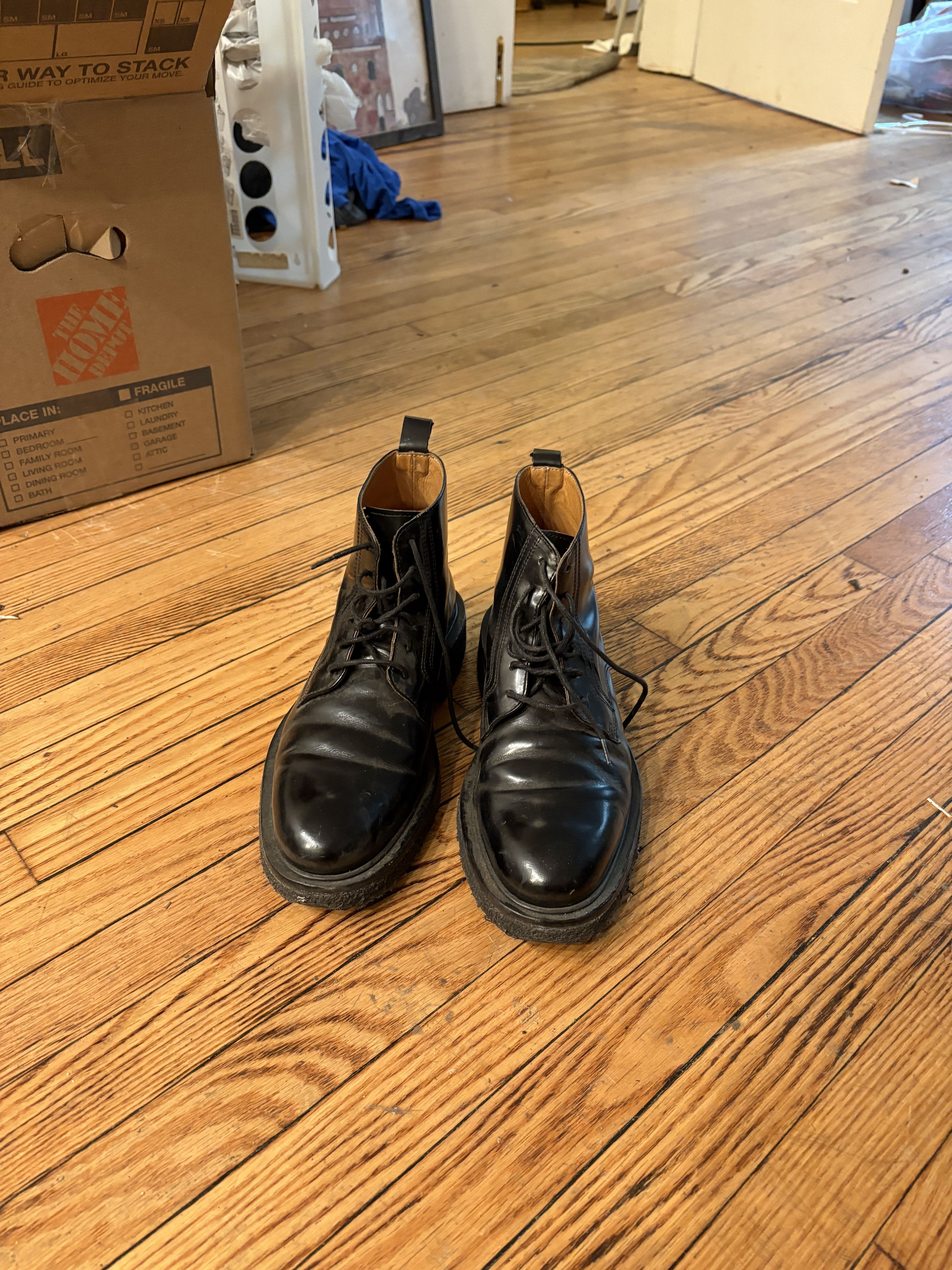AMI AMI Shiny Black Lace Up Boots with Crepe Sole Size US 6 / EU 39 - 1 Thumbnail