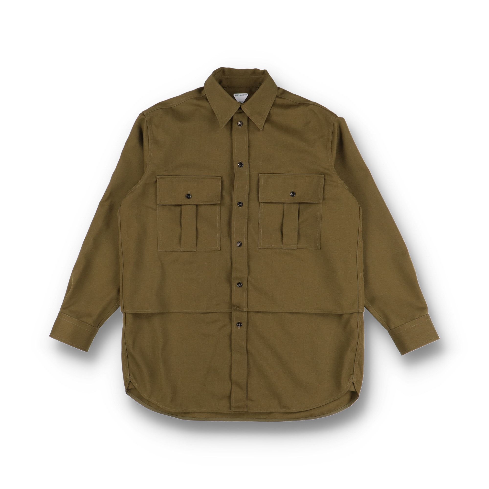 Bottega Veneta Green Grain de Poudre Wool Double Layer Overshirt Size US M / EU 48-50 / 2 - 1 Thumbnail