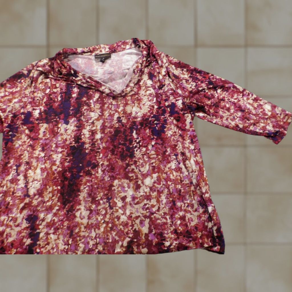 Vintage Dana Buchman Blouse 1X Womens Red Crew Neck Pullover Stretch Casual Sleeve Polyester Rayon Button Solid Regular Plus Size Women Shirt Size XL / US 12-14 / IT 48-50 - 1 Thumbnail