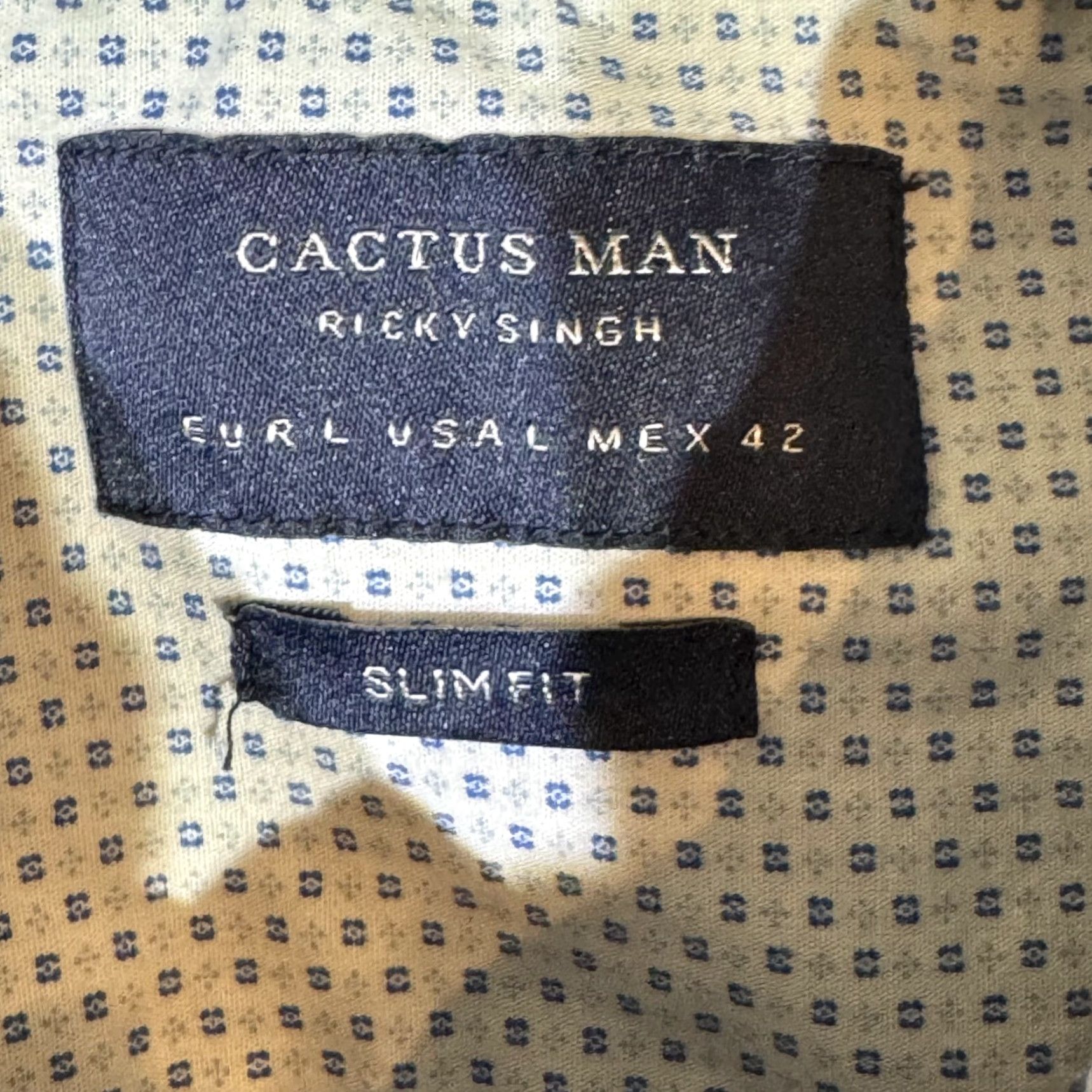 Vintage Cactus Man Shirt Navy Polka Dot Slim Button-Up L Adult Mens Size US L / EU 52-54 / 3 - 6 Thumbnail