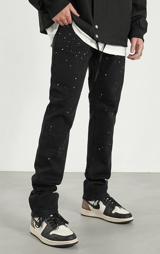 image of Retro Punk Fashion Rhinestones Jeans Pants in Black, Men's (Size 33)