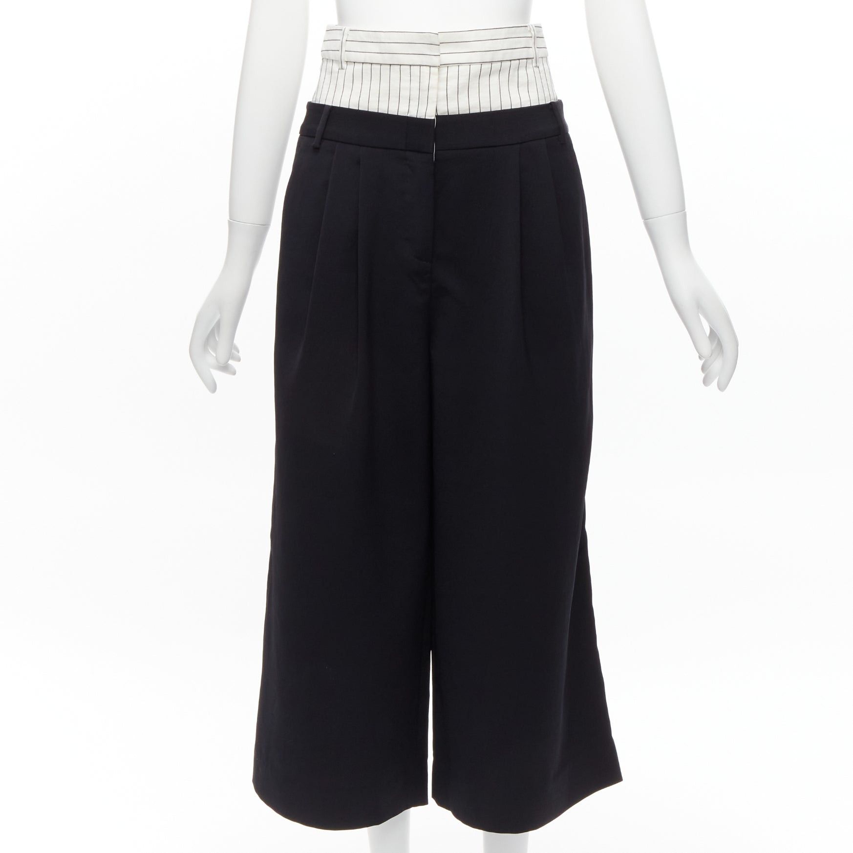 Tibi TIBI black white tiered pinstripe double layered waist wide leg pants US0 XS Size 26" / US 2 / IT 38 - 1 Thumbnail
