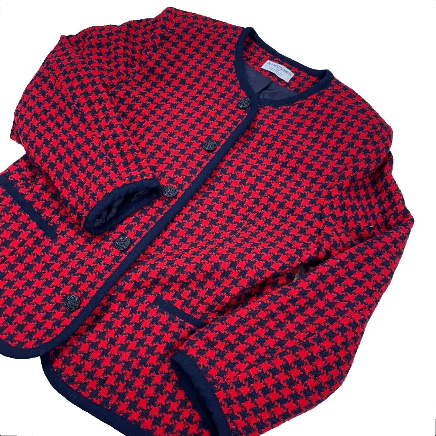 Vintage VINTAGE Alfred Dunner Blazer Jacket Women 14 Red Blue Wool Pea Coat Herringbone Button Collared Pockets Regular Size 14 Womens Fall Winter 90s Size XL / US 12-14 / IT 48-50 - 2 Thumbnail