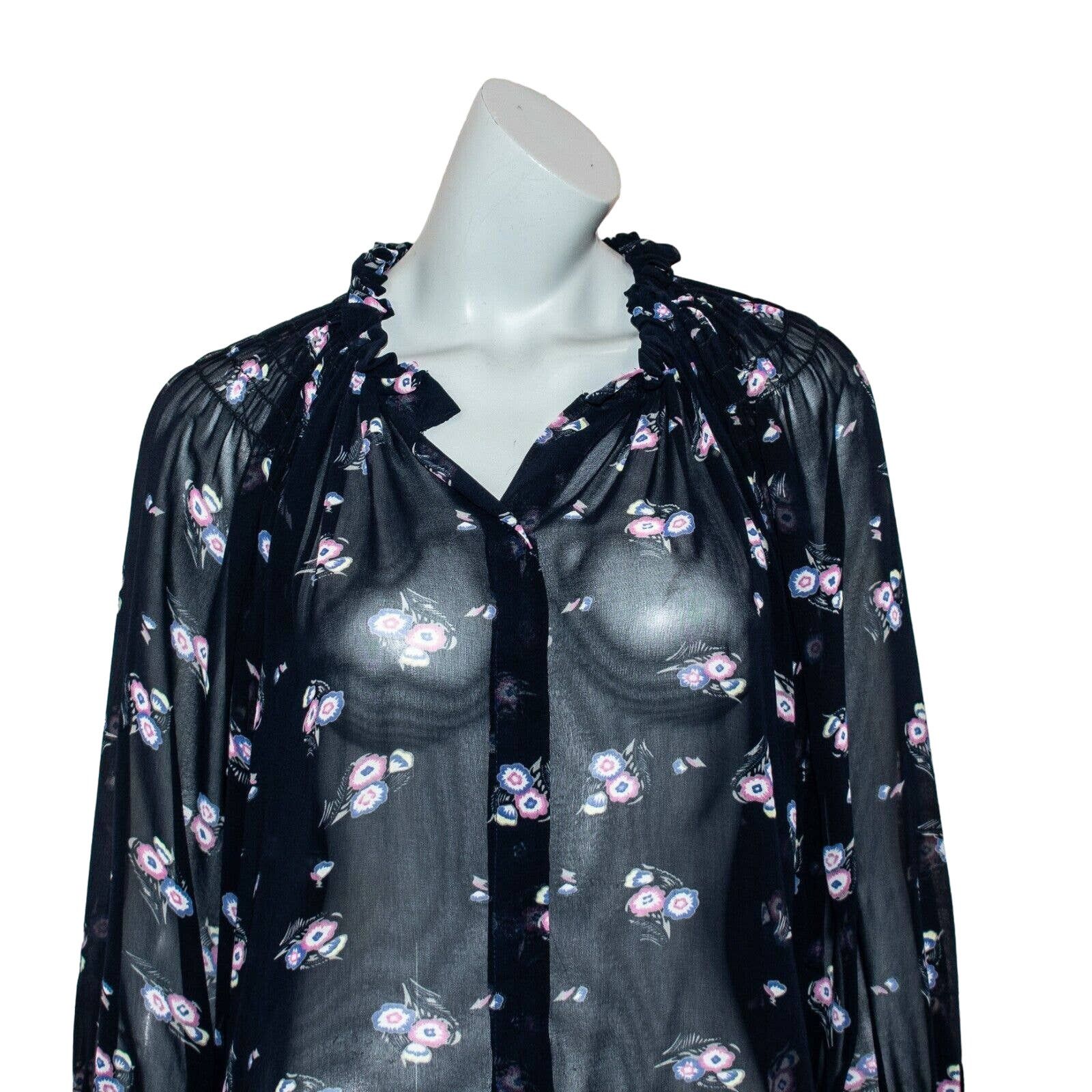 Isabel Marant Etoile ISABEL MARANT Etoile 100% Silk Sheer Blouse Blue Floral Size XXL / US 16-18 / IT 52-54 - 8 Thumbnail