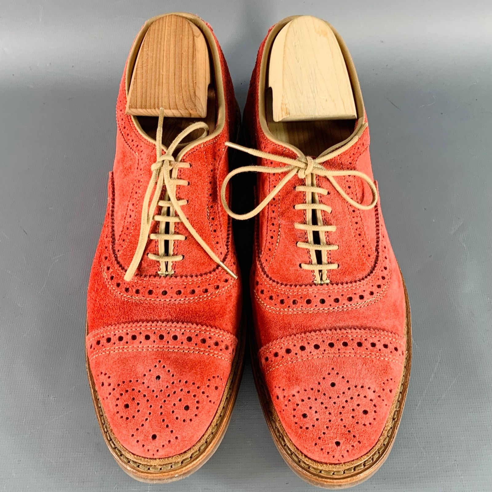 Allen Edmonds 7 Strandmok Red Perforated Suede Oxford Lace-Up Shoes Size US 7 / EU 40 - 4 Thumbnail