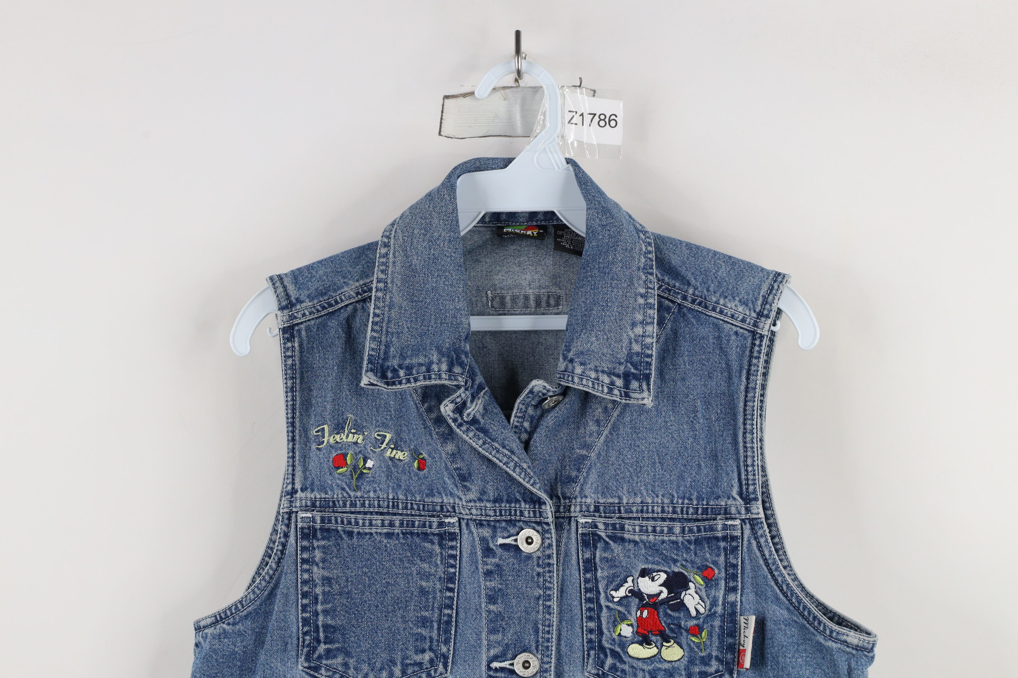 Disney × Vintage Vintage 90s Disney Spell Mickey Mouse Denim Jean Vest Jacket Size M / US 6-8 / IT 42-44 - 2 Thumbnail