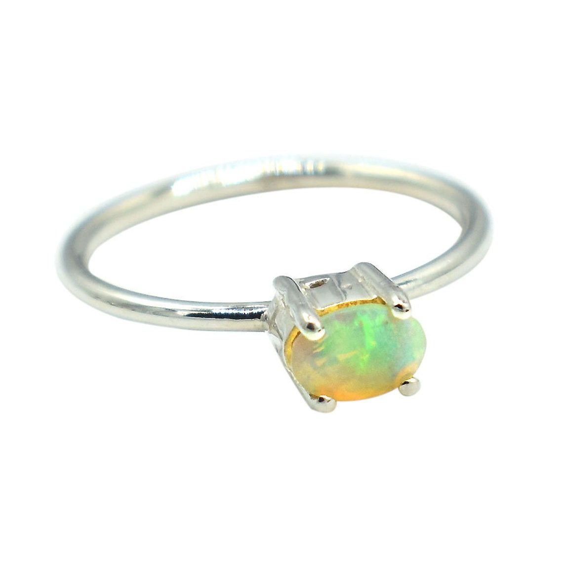 Handmade Natural Ethiopian Opal Ring Handmade 925K Silver Bridal Ring Size ONE SIZE - 2 Thumbnail