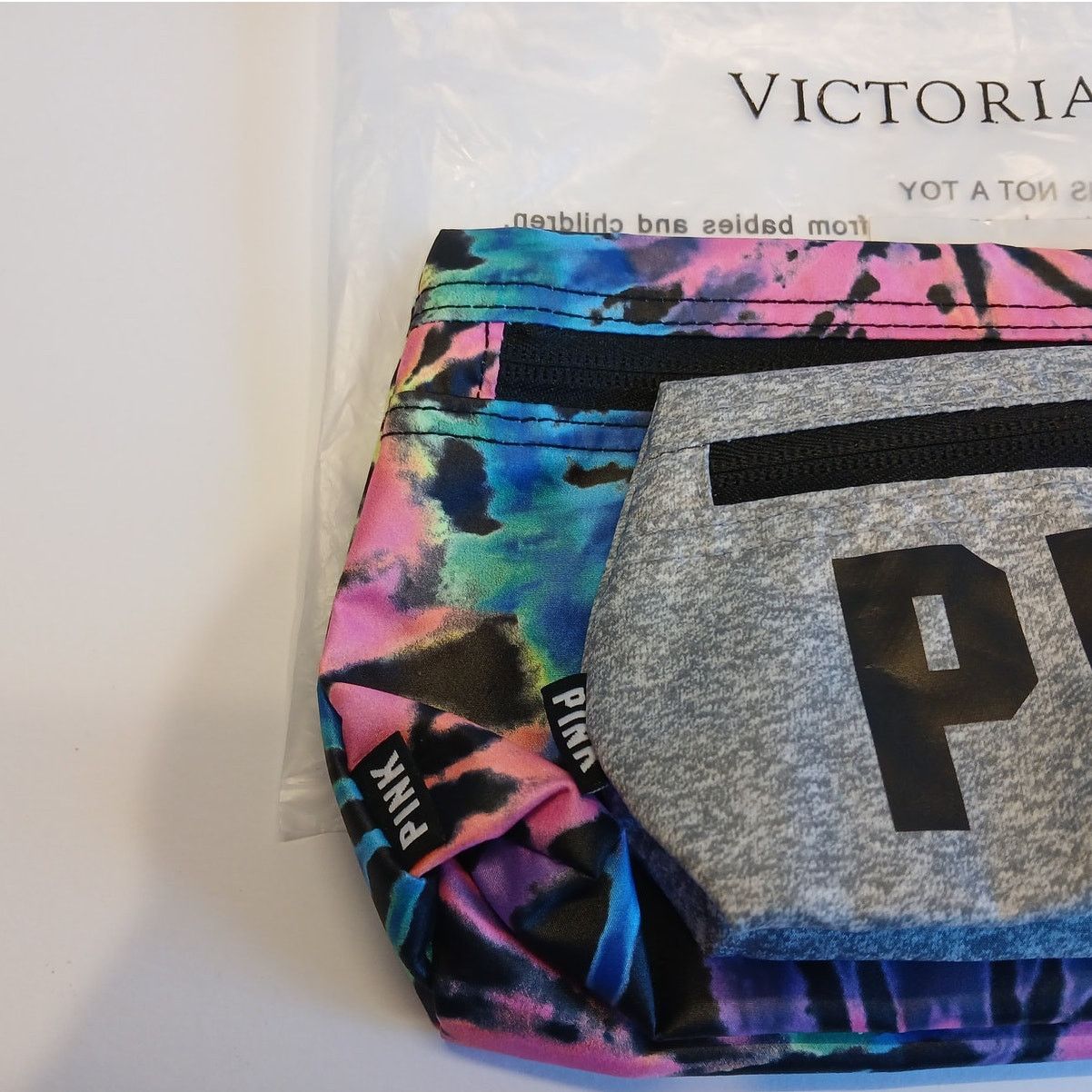 Pink Victoria's Secret PINK Multi Tye Dye & Grey Pouch Set - NWT Size ONE SIZE - 5 Thumbnail