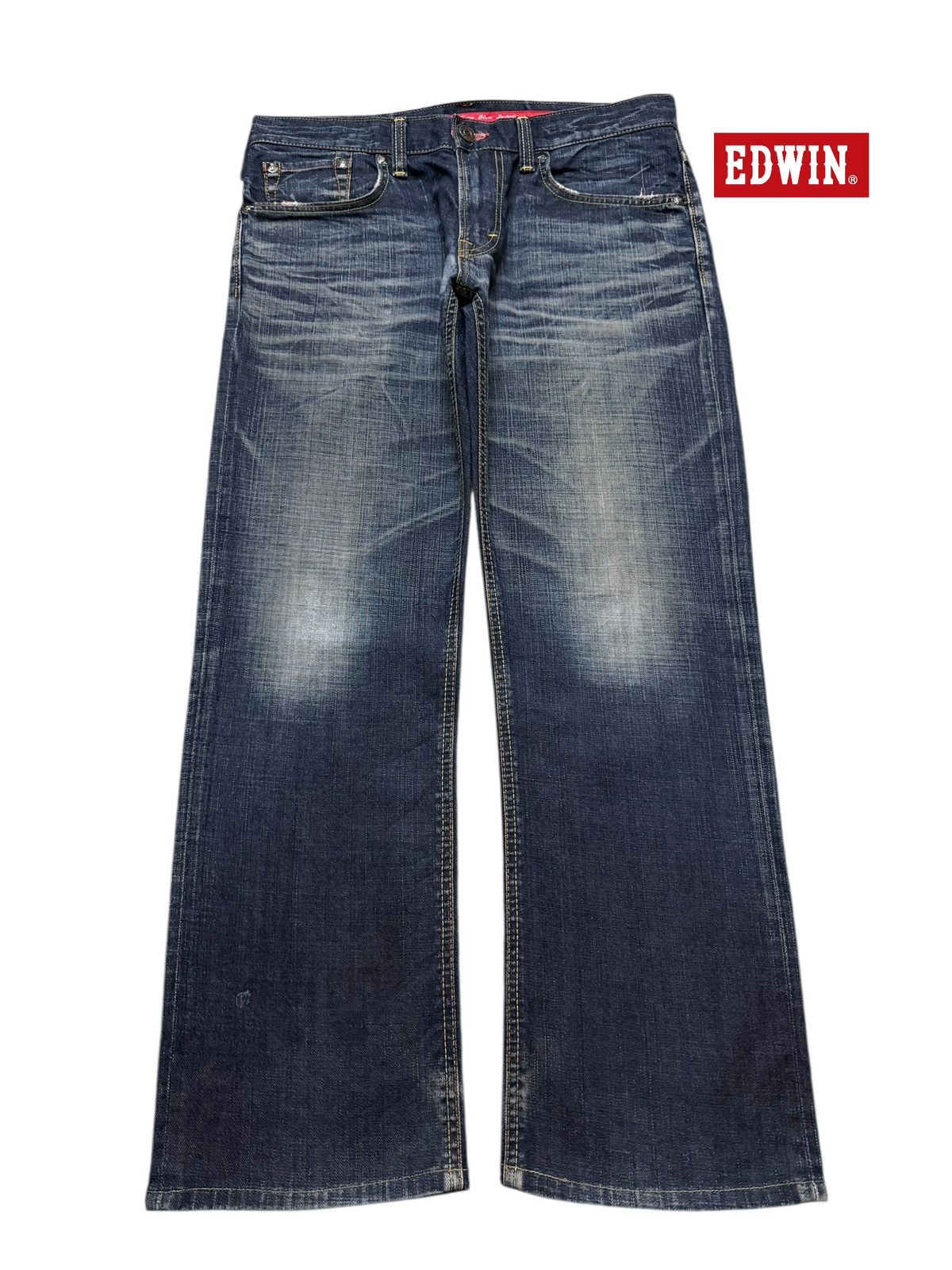 Vintage 90s Japan Edwin 503 Blue Faded Wash Whisker Wide Leg