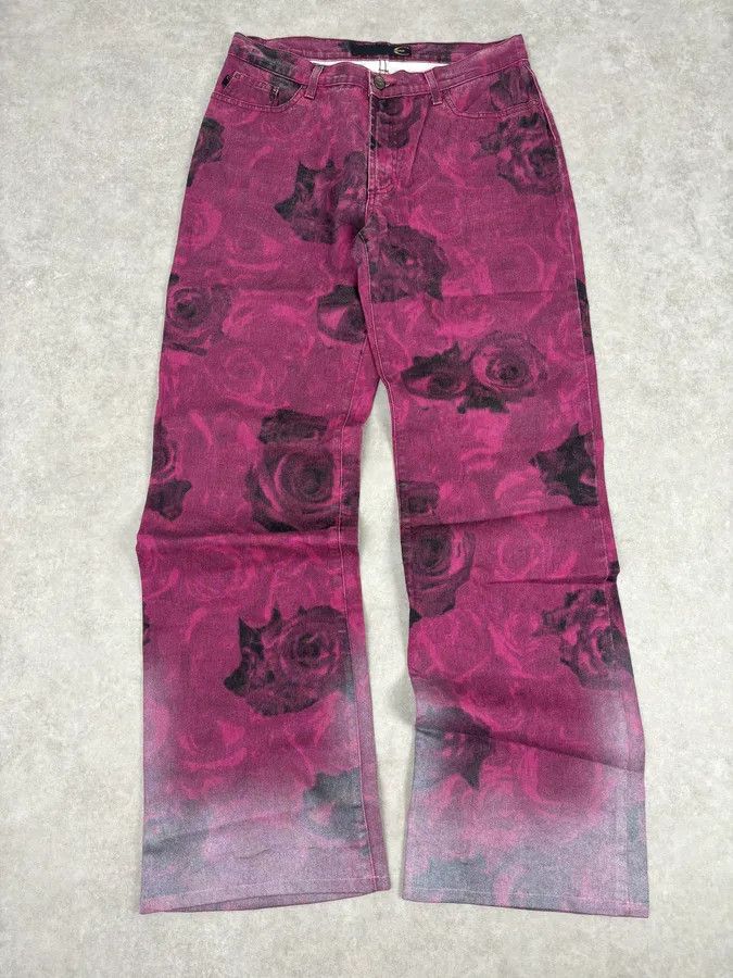 Just Cavalli 2000s Roberto Cavalli Purple Blossum Floral Pants Size 28" / US 6 / IT 42 - 1 Thumbnail