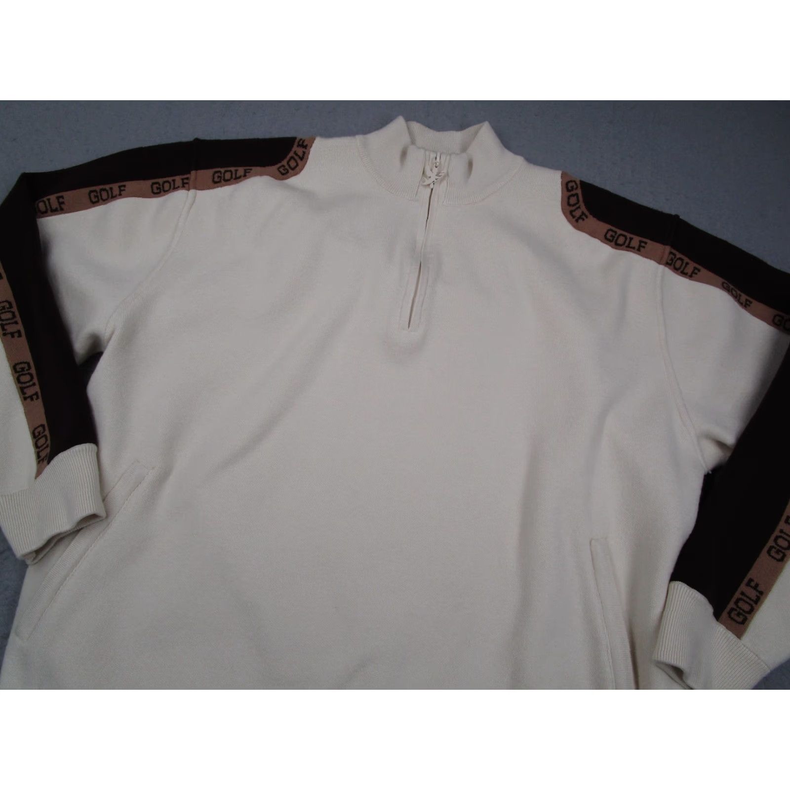 Golf Wang VINTAGE Golf Wang Sweater Mens XL White Brown 1/4 Zip Mock Neck Logo Tape Knit Pullover Size US XL / EU 56 / 4 - 2 Thumbnail