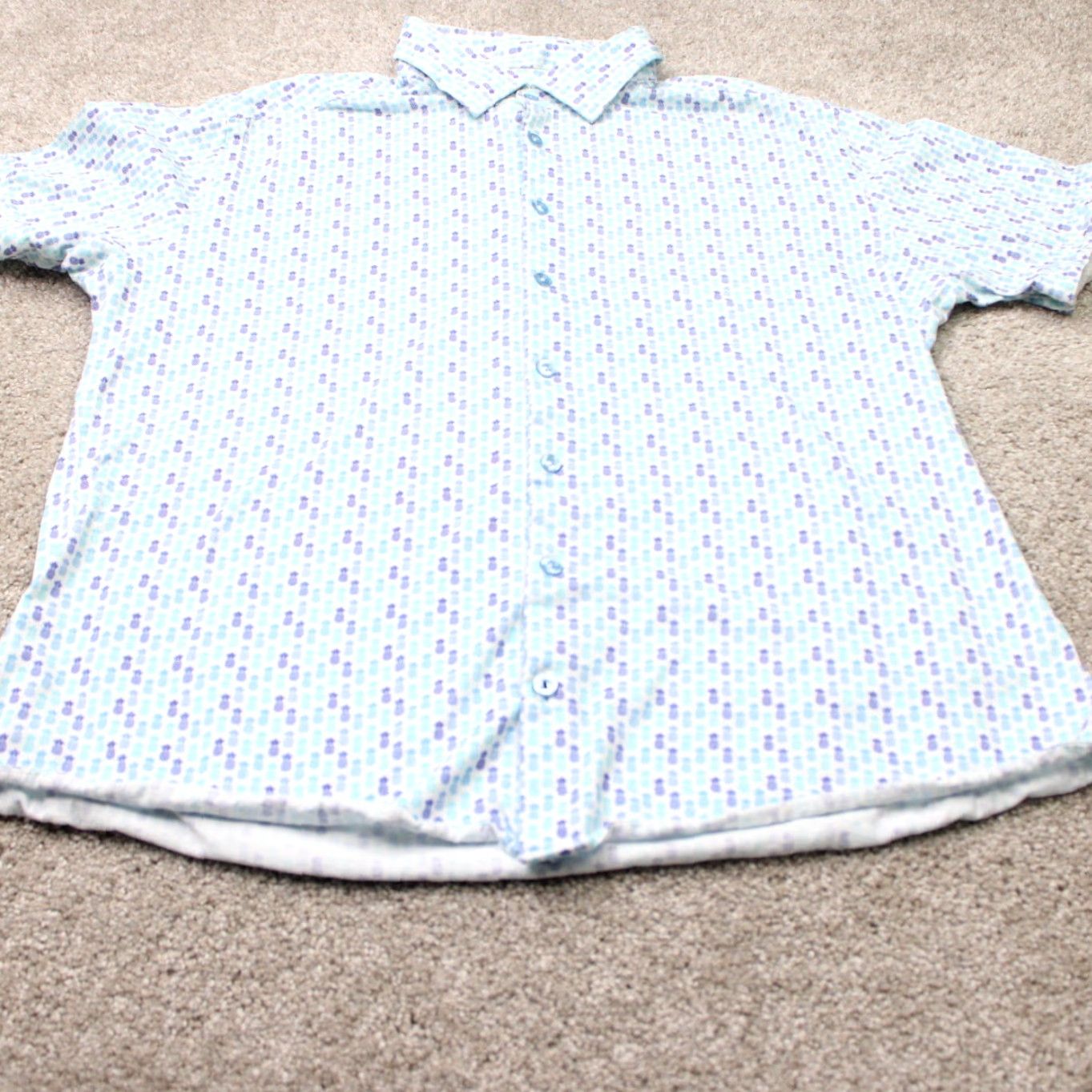 Vintage Stone Rose AOP Shirt Men Small Blue Pineapple All Over Print Cotton Short Sleeve Button-Up Shirt Size US S / EU 44-46 / 1 - 3 Thumbnail