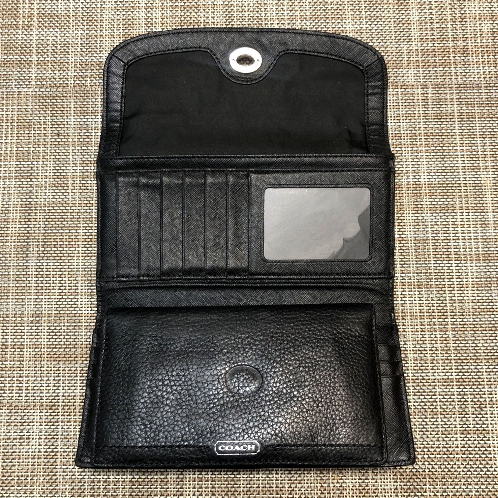 Coach VINTAGE Coach Leather Tri Fold Wallet Envelope Wallet Women Black Zipper Turn Lock Card Coin Pocket Size ONE SIZE - 6 Thumbnail