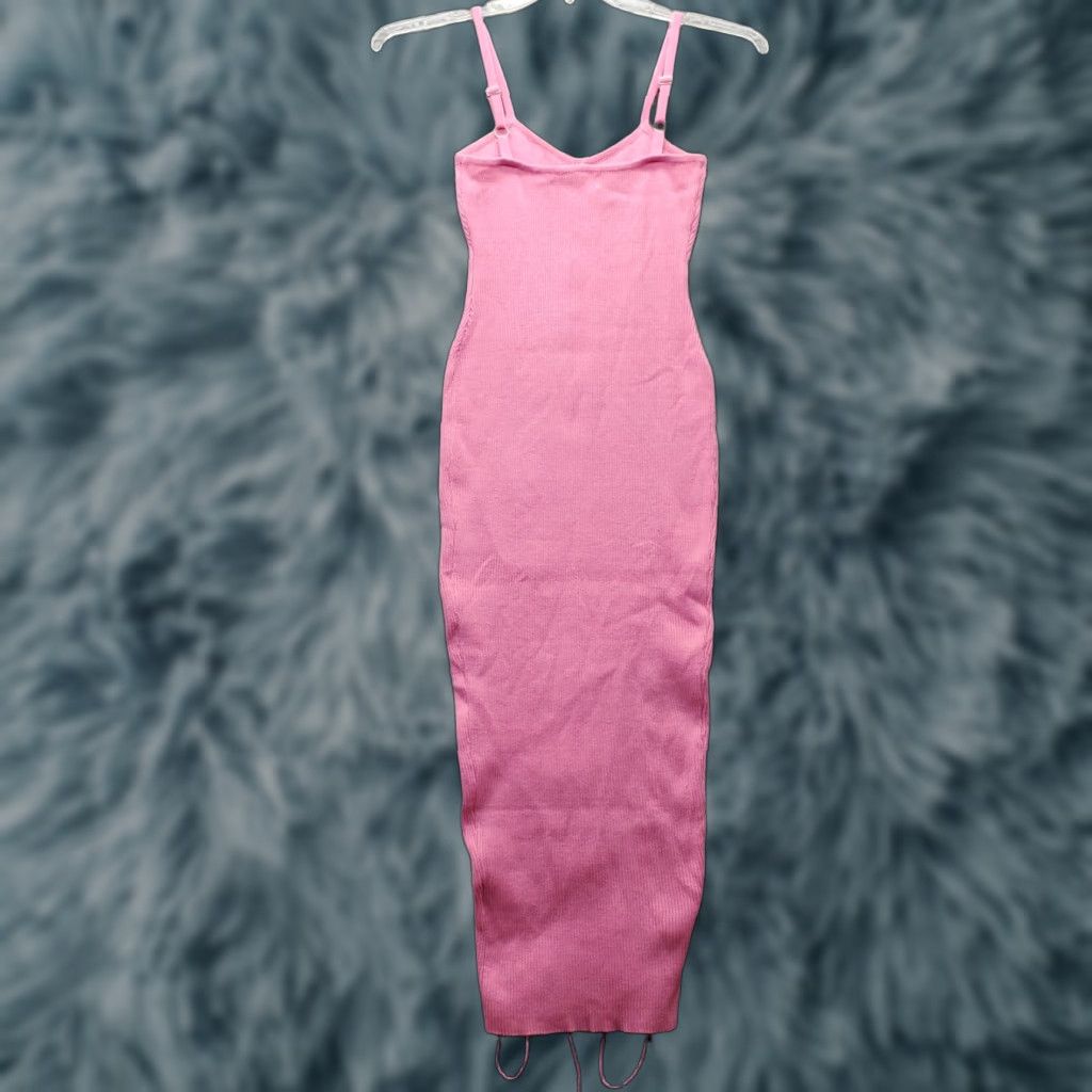 Pinko Highlight Bodycon Dress Women Size S Pink Ribbed Lace Up Stretch Adjustable Strap Missing Size S / US 4 / IT 40 - 1 Thumbnail