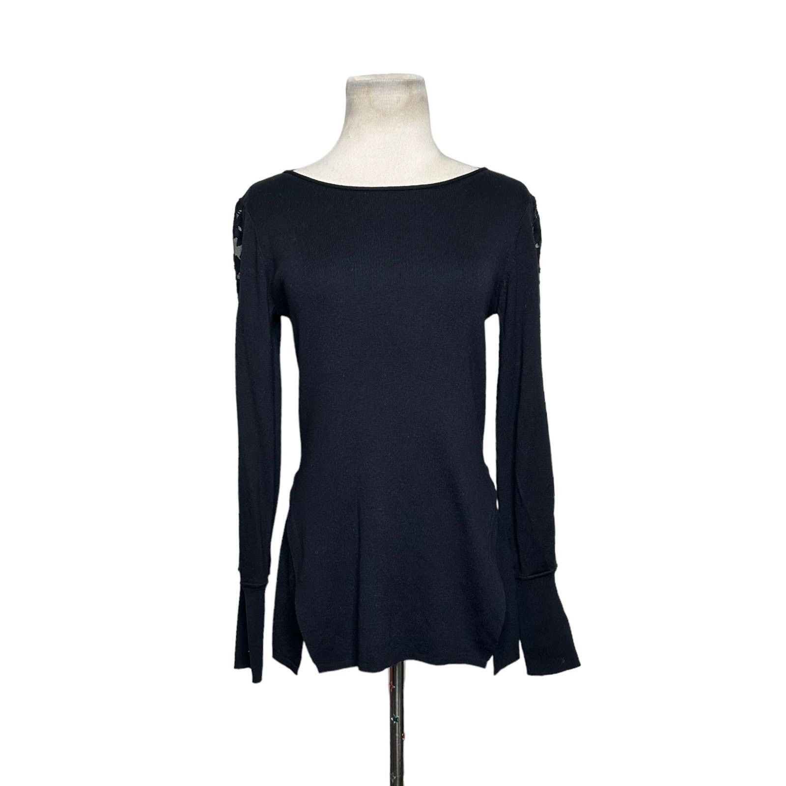 NIC+ZOE Nic+Zoe Black Flash Of Lace Boat Neck Sweater size small Size S / US 4 / IT 40 - 8 Thumbnail