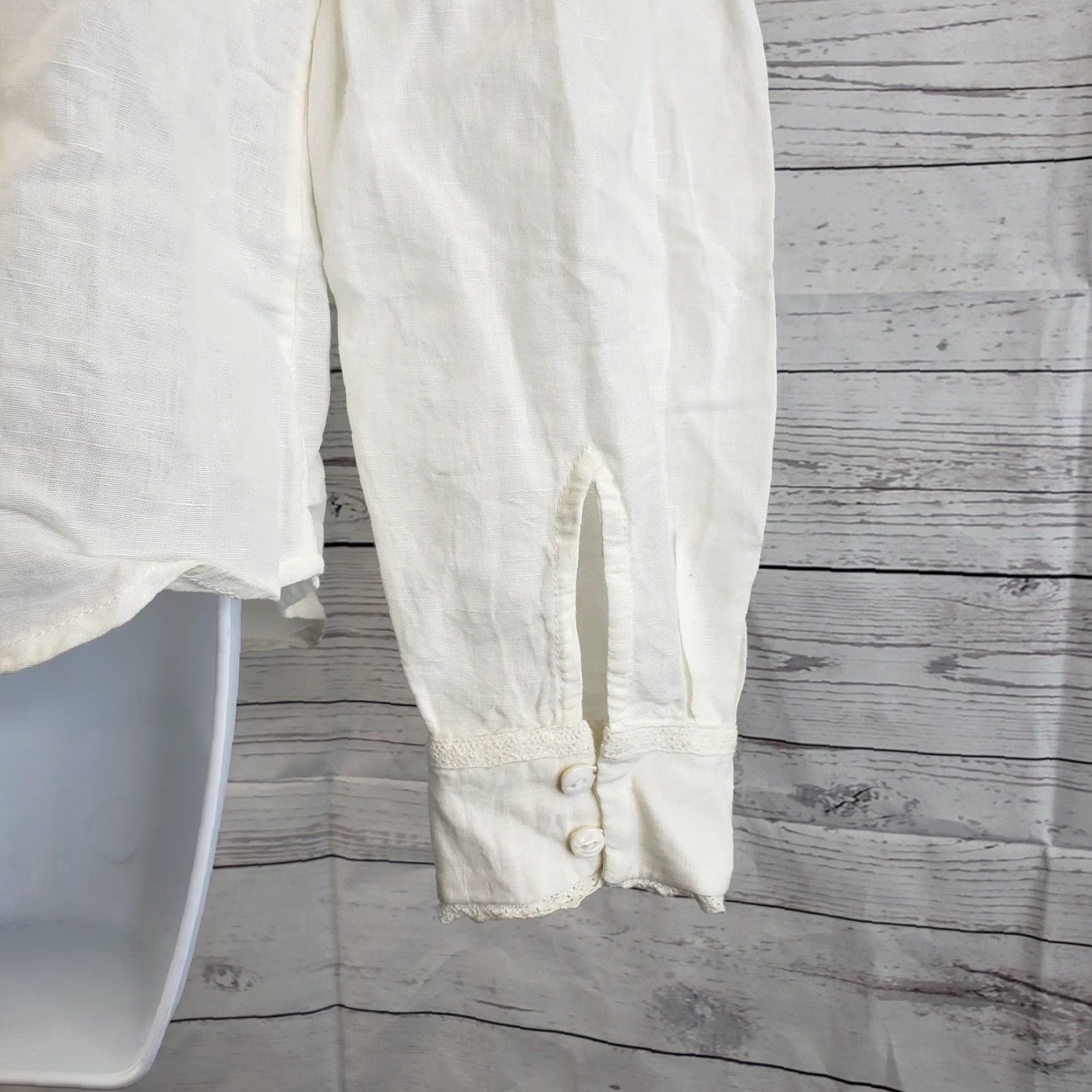 Anthropologie VINTAGE Floreat Beadwork Button-Down Shirt Womens Sz 10 White Linen Blend Shirt Size L / US 10 / IT 46 - 5 Thumbnail