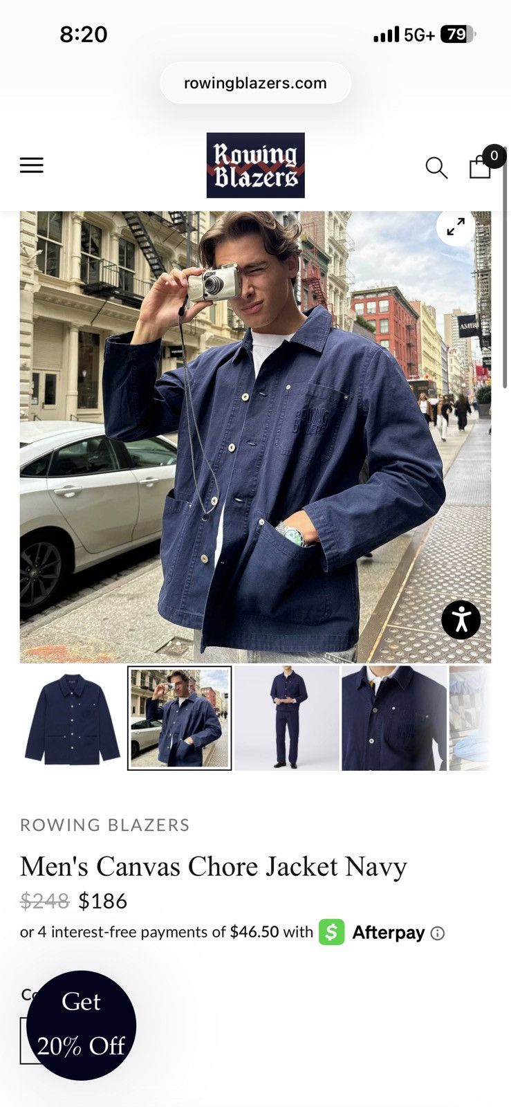 Rowing Blazers Canvas Chore Jacket in Navy from Rowing Blazers Size US L / EU 52-54 / 3 - 2 Thumbnail