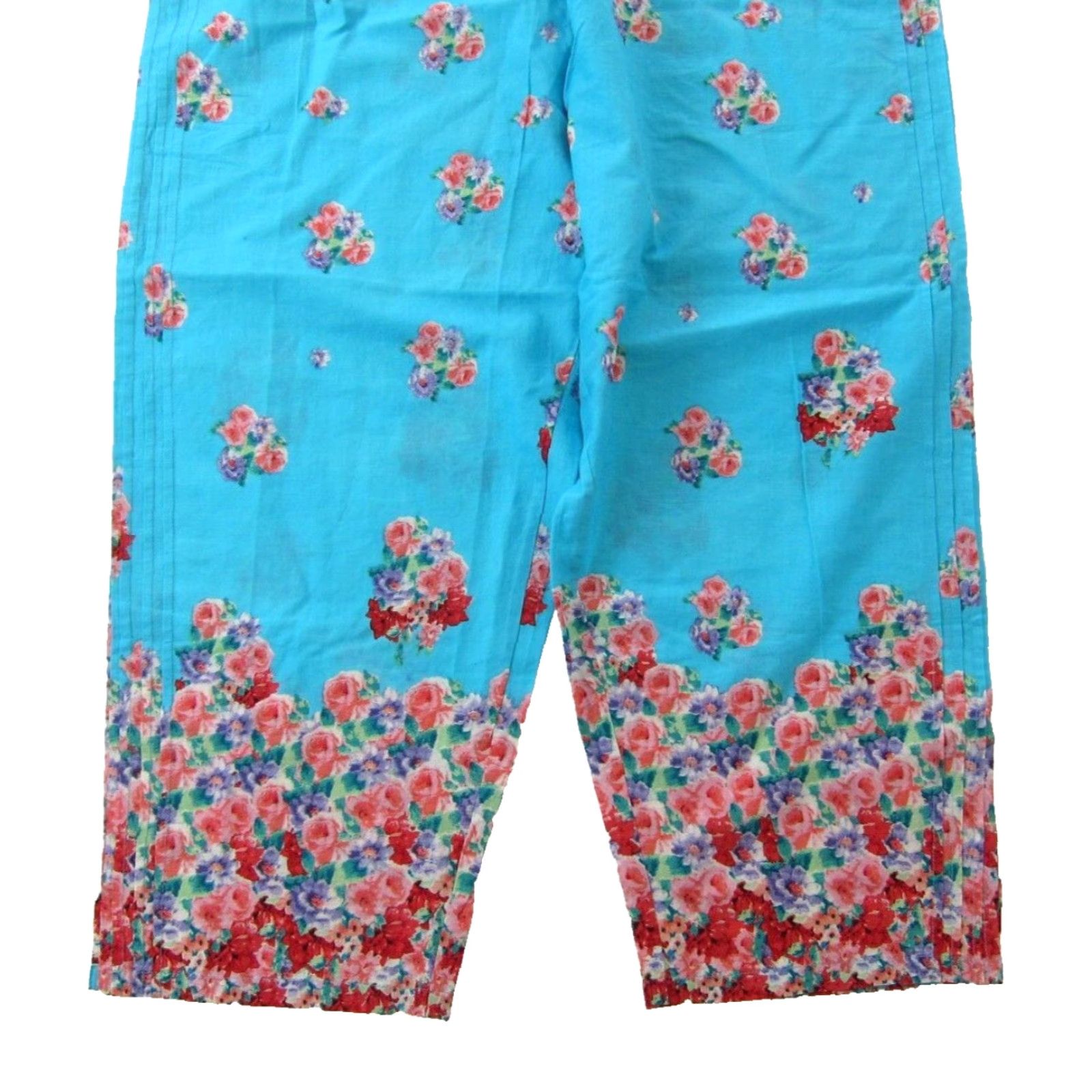Vintage LA CERA 100% Cotton Blue Pink Green Rose Floral Wide Leg Pull On Pant Women XL Shirt Size 40" / US 18 - 6 Thumbnail