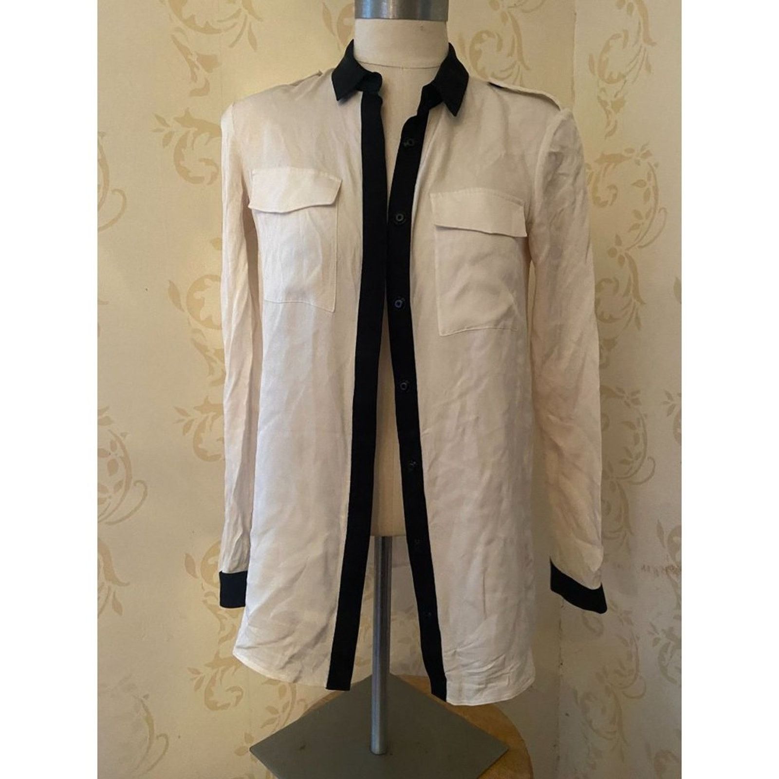 Burberry Ladies Size 4 Burberry London 100% Silk Black & Cream Shirt Size S / US 4 / IT 40 - 1 Thumbnail