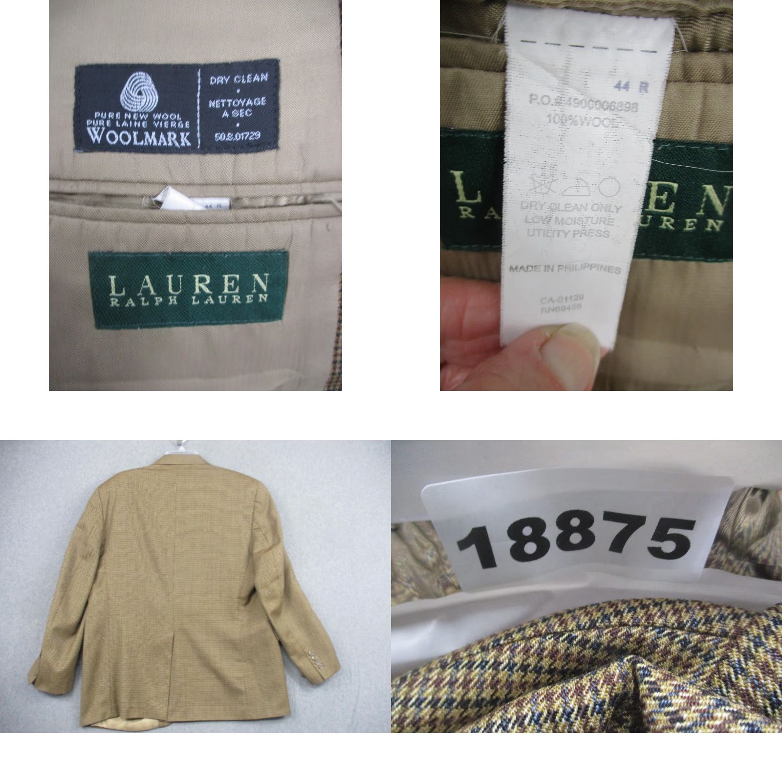Ralph Lauren Lauren Ralph Lauren Blazer Mens 44R Brown Wool Check Tweed Sport Coat Jacket Size 44R - 8 Thumbnail